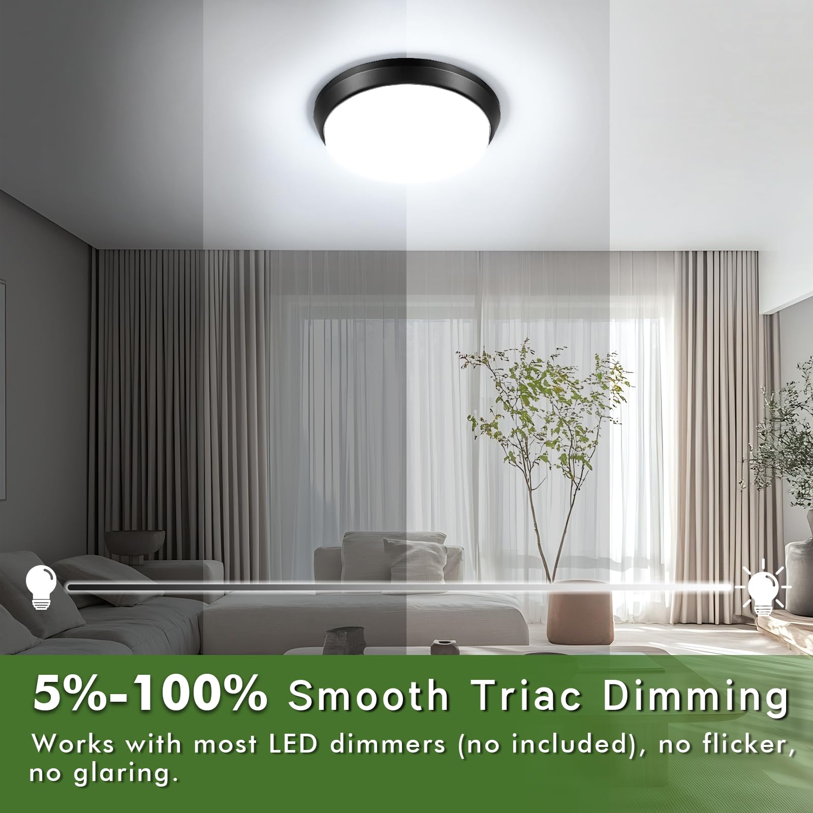 13 Inch Dimmable Flush Mount Led Ceiling Light Fixture 4000Lm, 2700K/3000K/4000K/5000K/6500K Adjustable Black Ceiling Lights, 2