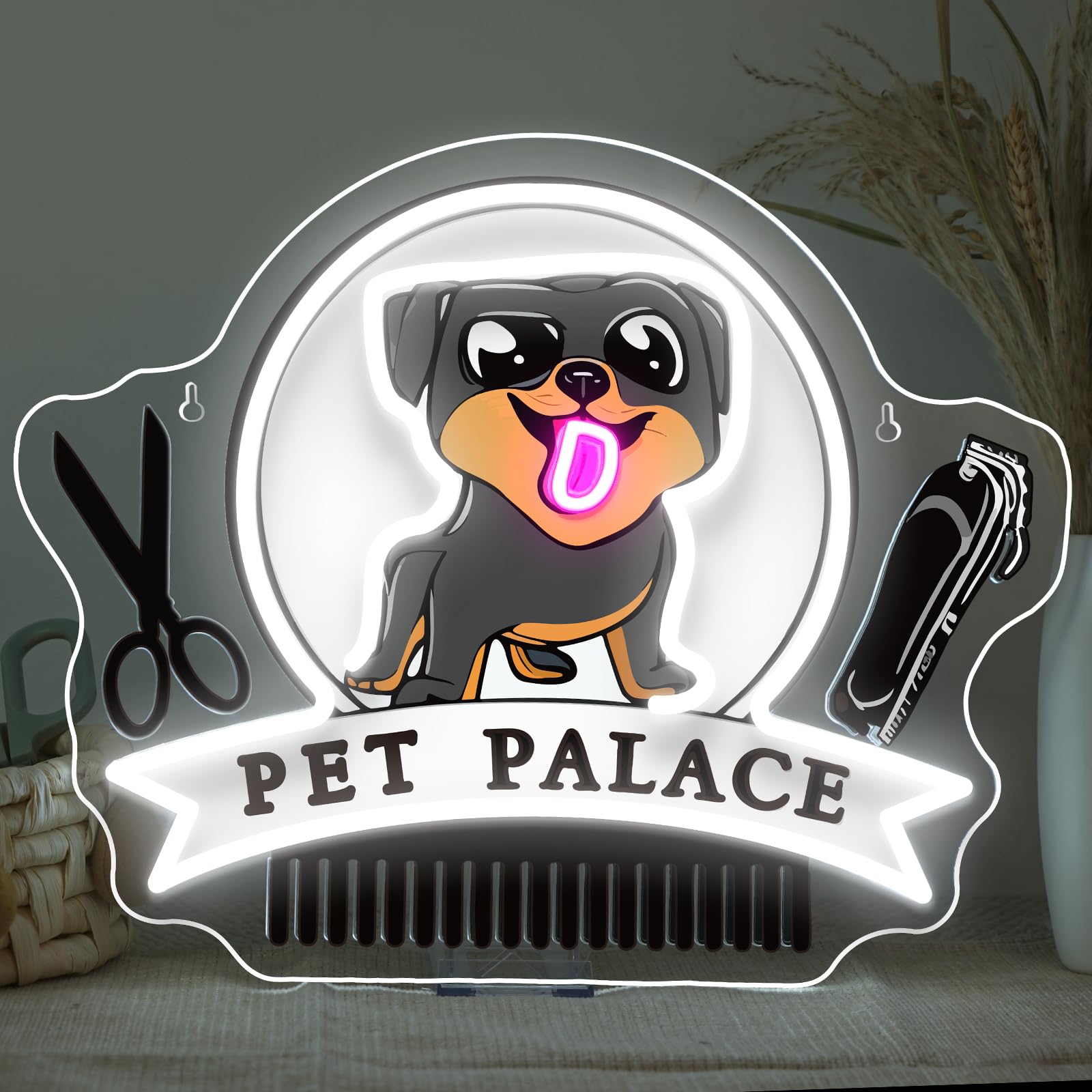 Faxfsign Pet Palace Neon Sign Dog Led Neon Signs For Wall Decor Pet Grooming&Hair Cut Salon Club Led Light For Animal Clinics Neon Wall Unique Gift For Pet Shop