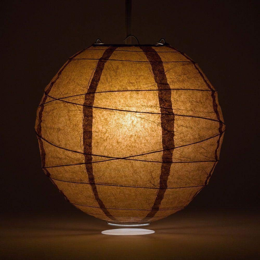 Paperlanternstore.Com 20 Inch Brown Round Paper Lantern, Crisscross Ribbing, Hanging Decoration