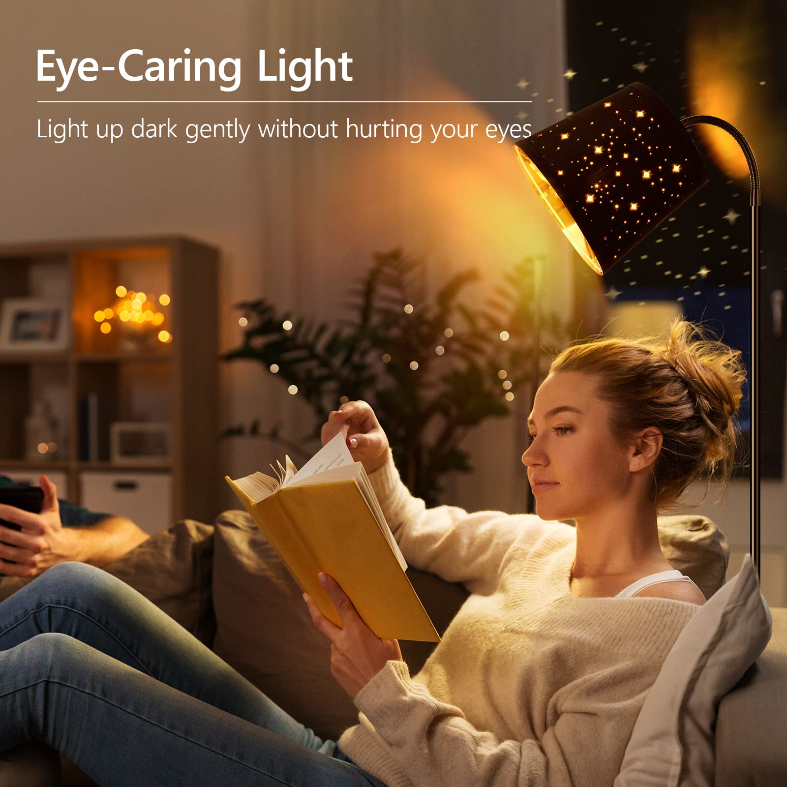 AUQUEE LED Floor Lamp, Adjustable Gooseneck, Metal, Star Shade, Modern Reading Light, 6W Bulb Included