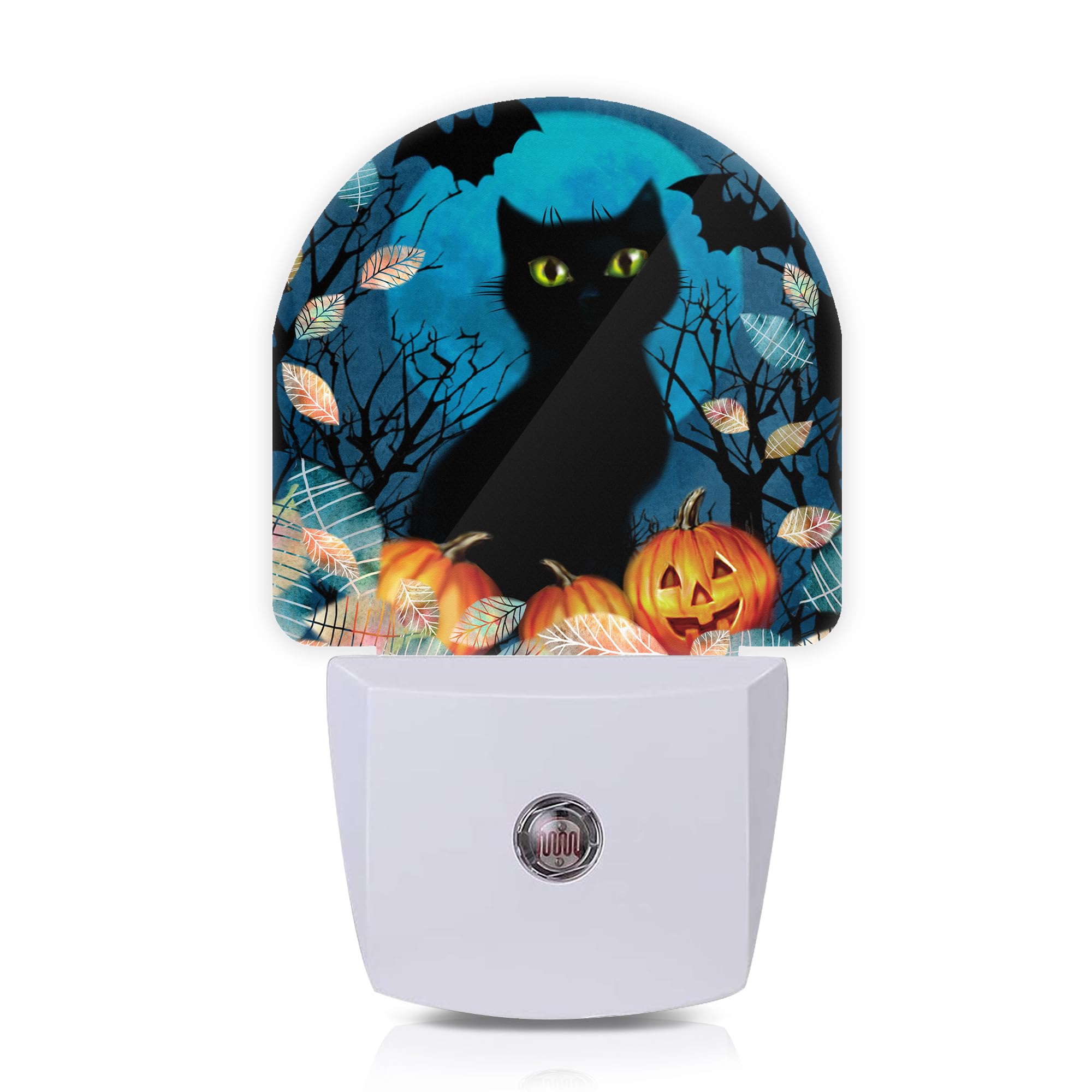 Axxitude Halloween Black Cat Bat Pumpkins Night Lights Plug Into Wall For Girls Boys Room,Night Light Led Lamp Dusk To Dawn Sensor Round Lamp For Bedroom Bathroom Hallway Home Wall Decor Nightlight