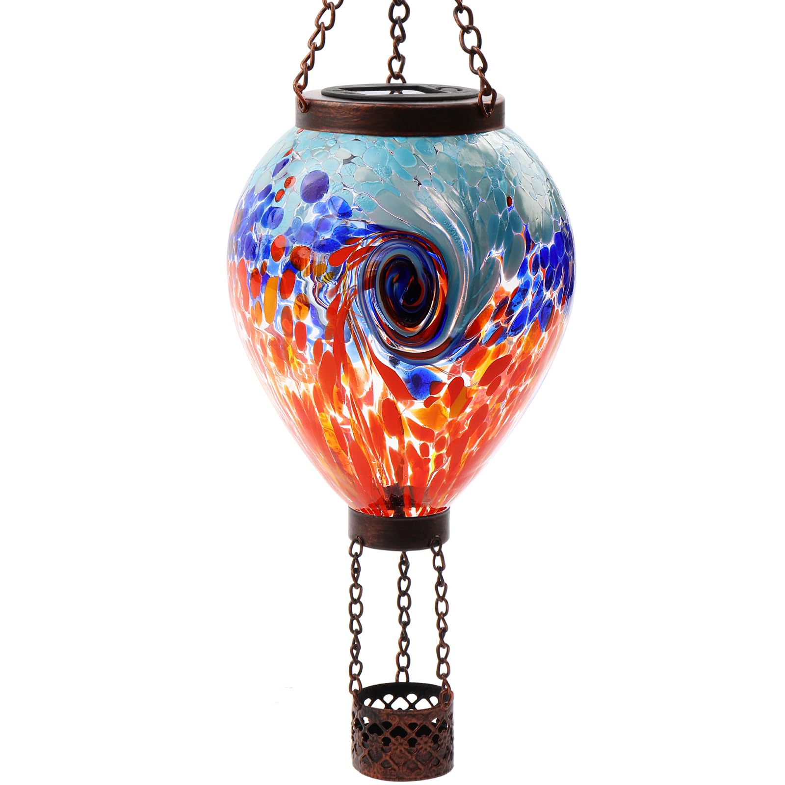 Voreen Solar Hot Air Balloon Light - Handblown Colored Glass Outdoor Hanging Lantern For Garden  Patio  Balcony Decor - Waterproof  Fade-Resistant Led Light  Gift For Mom Wife Friend  Nature Lovers