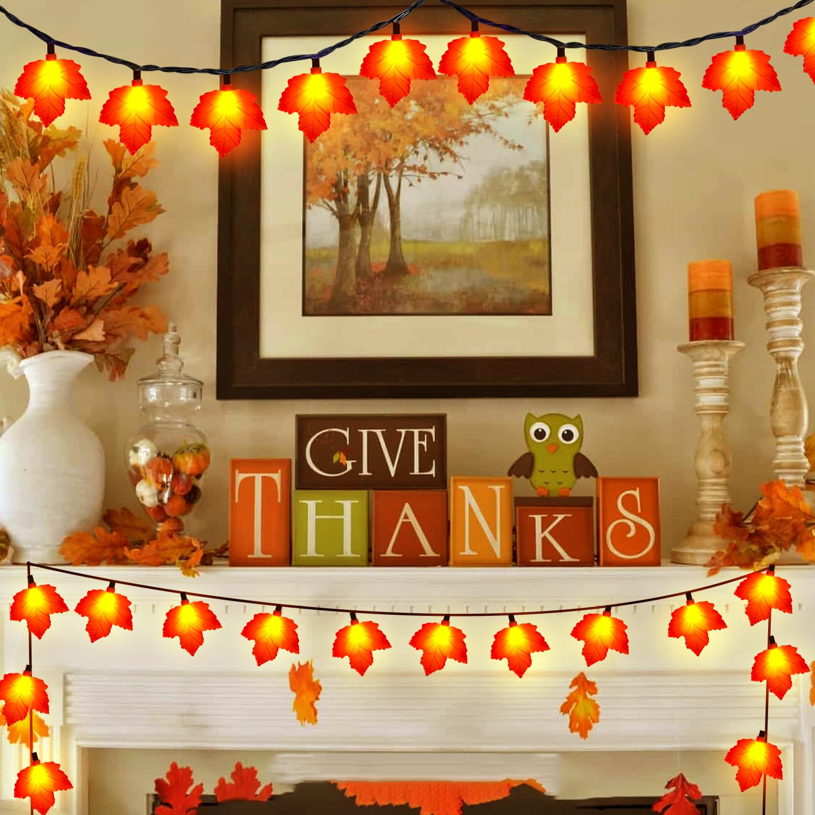 Abeja Fall Decor Maples Leaf String Lights  8.5Ft Fall String Lights Plug In With 10 Led Orange Leaves Lights  Orange Thanksgiving Lights For Thanksgiving Decor  Indoor Outdoor Decorations