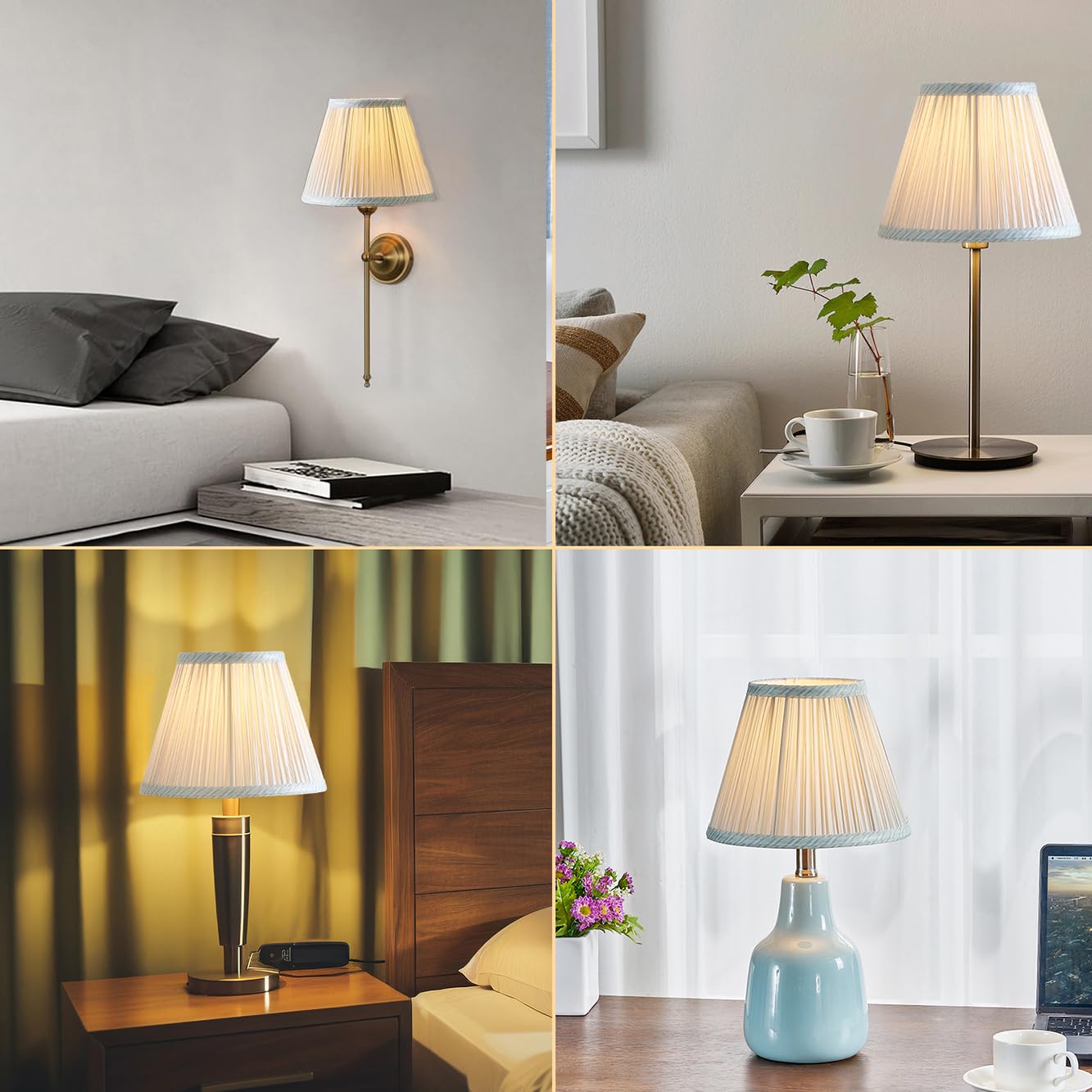 JIAOGEPENGYOU Uno Lamp Shade, Pleated Fabric Drum Shade, 5in Top x 9in Bottom x 7in Slant Height, Light Green