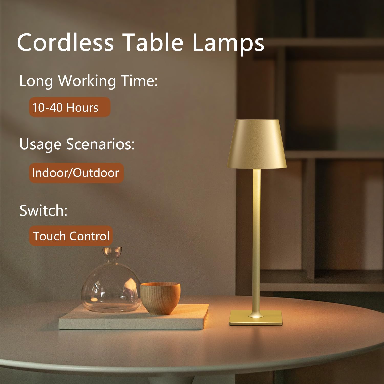 Fizrice 2 Pack Rechargeable Table Lamps Cordless Lamp - 6000Mah Battery Operated Touch Lamp Outdoor Table Lights Waterproof Wire