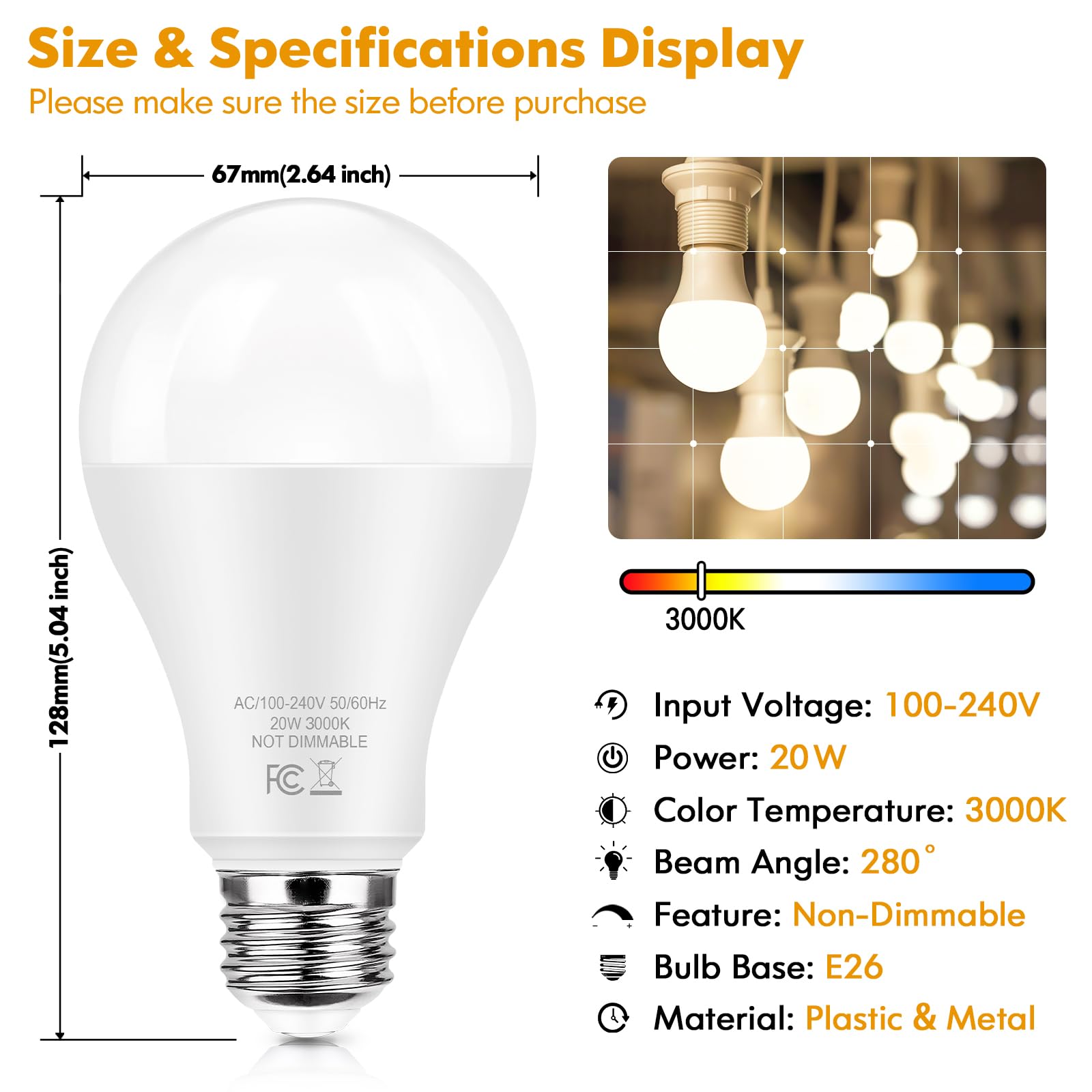 Tobusa A21 150 Watt Equivalent Led Light Bulbs, 2200 Lumens Super Bright Light Bulbs, 20W Led Bulbs E26 Base, 3000K Soft White,