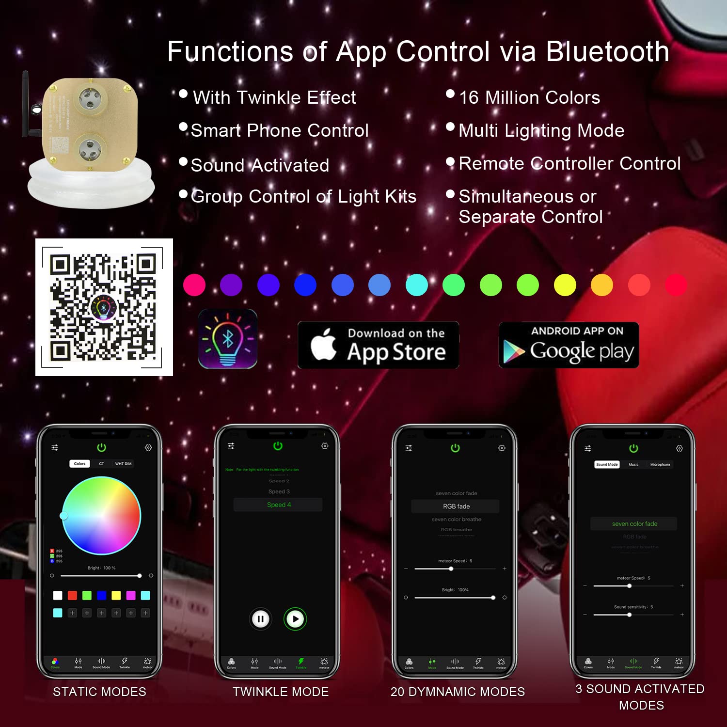 Akepo 20W Dual-Head Fiber Optic Star Ceiling Light Kit, Rgbw, 1100Pcs, 13.1Ft, Multicolor, Model Qj-L020, Sound Activated