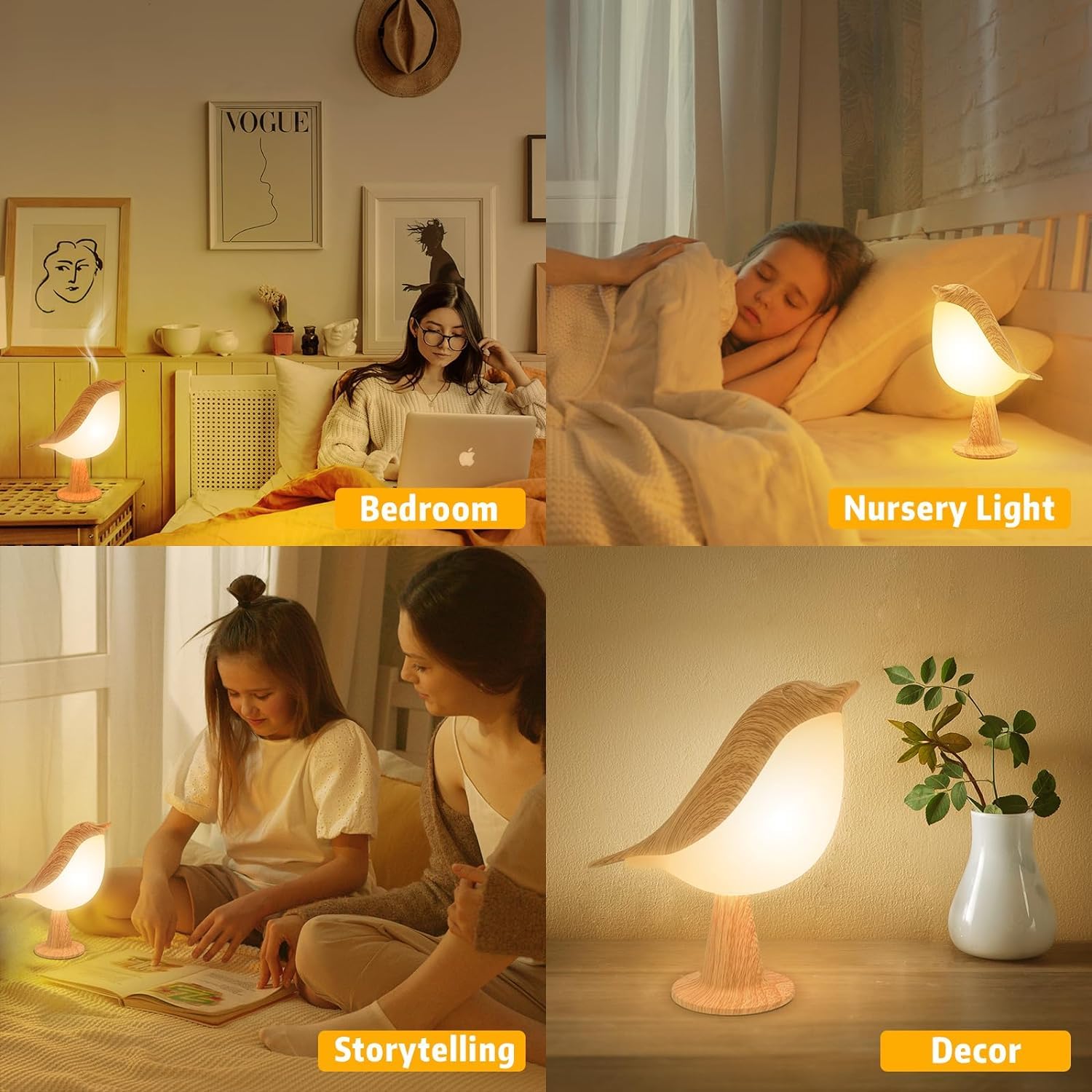 Deogos 2 Cute Bird Lamps Combo,Small Bedside Lamps With 3 Color Temperature And Adjustable Brightness,Cordless Lamp For Bedroom