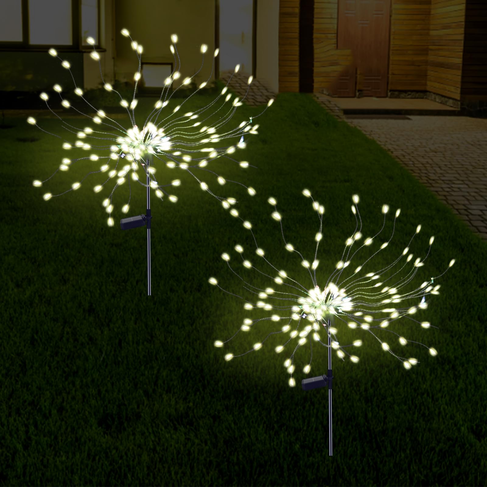 PXBNIUYA 2 Pack Solar Firework Lights Outdoor, 175 LED Solar Garden Lights with 2 Modes, Waterproof Copper Wire DIY Decorative Lights, Solar Starburst Lights for Yard Wedding Patio(Warm White)