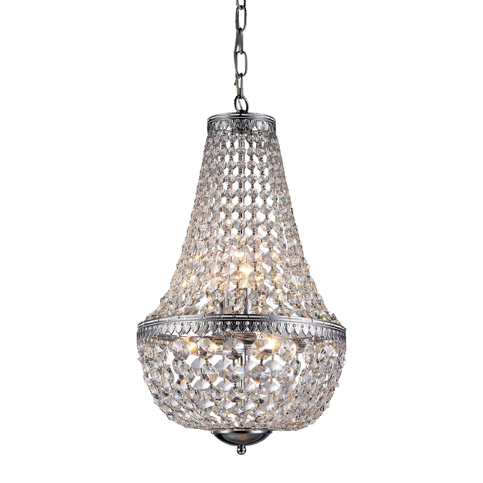 Edvivi Empire Crystal Chandelier, 6 Lights, Chrome Finish, Adjustable Hanging, Model EPJ401CH