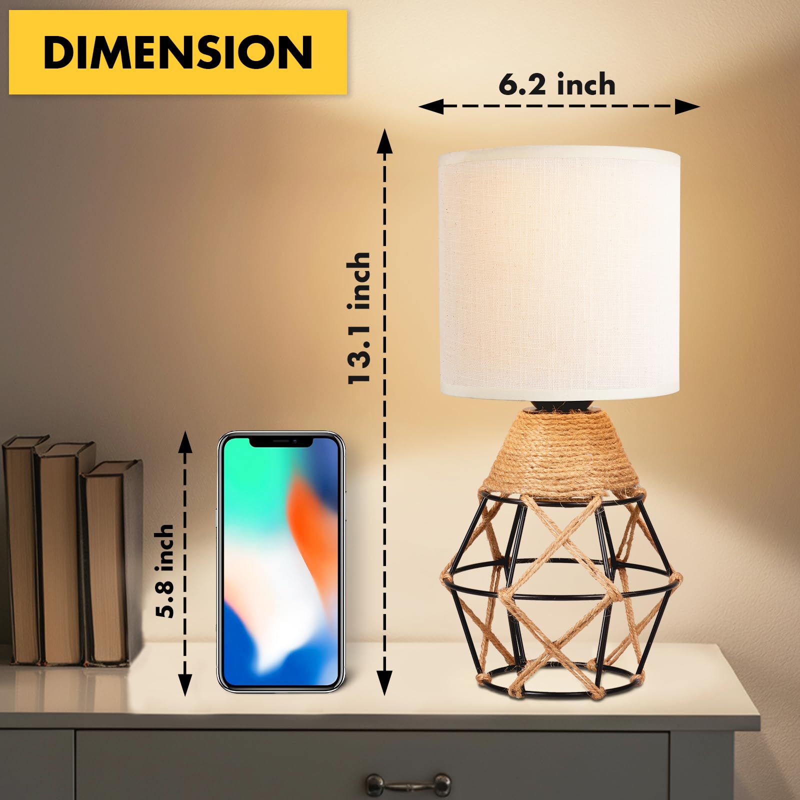 Hamilyeah Table Lamps Set Of 2 With On/Off Switch, Farmhouse Woven Bedside Lamps For Night Stands With Beige Linen Fabric Shade