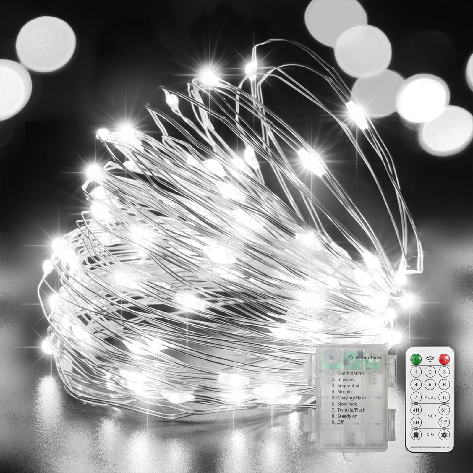 LAMPHOME 100 LED White Fairy Lights Battery Operated, Mini Battery Powered Copper Wire Starry String Lights,Light Length 32.5Ft,
