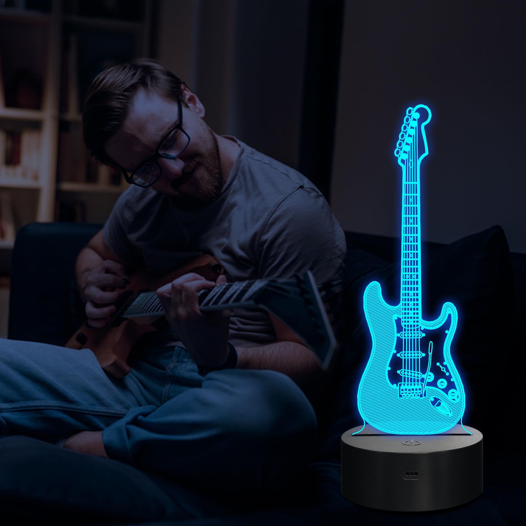 CoolGift Mart Electric Guitar Night Light, 3D LED Optical Illusion Lamp with Remote Control and Timer, Gifts for Guitar Players