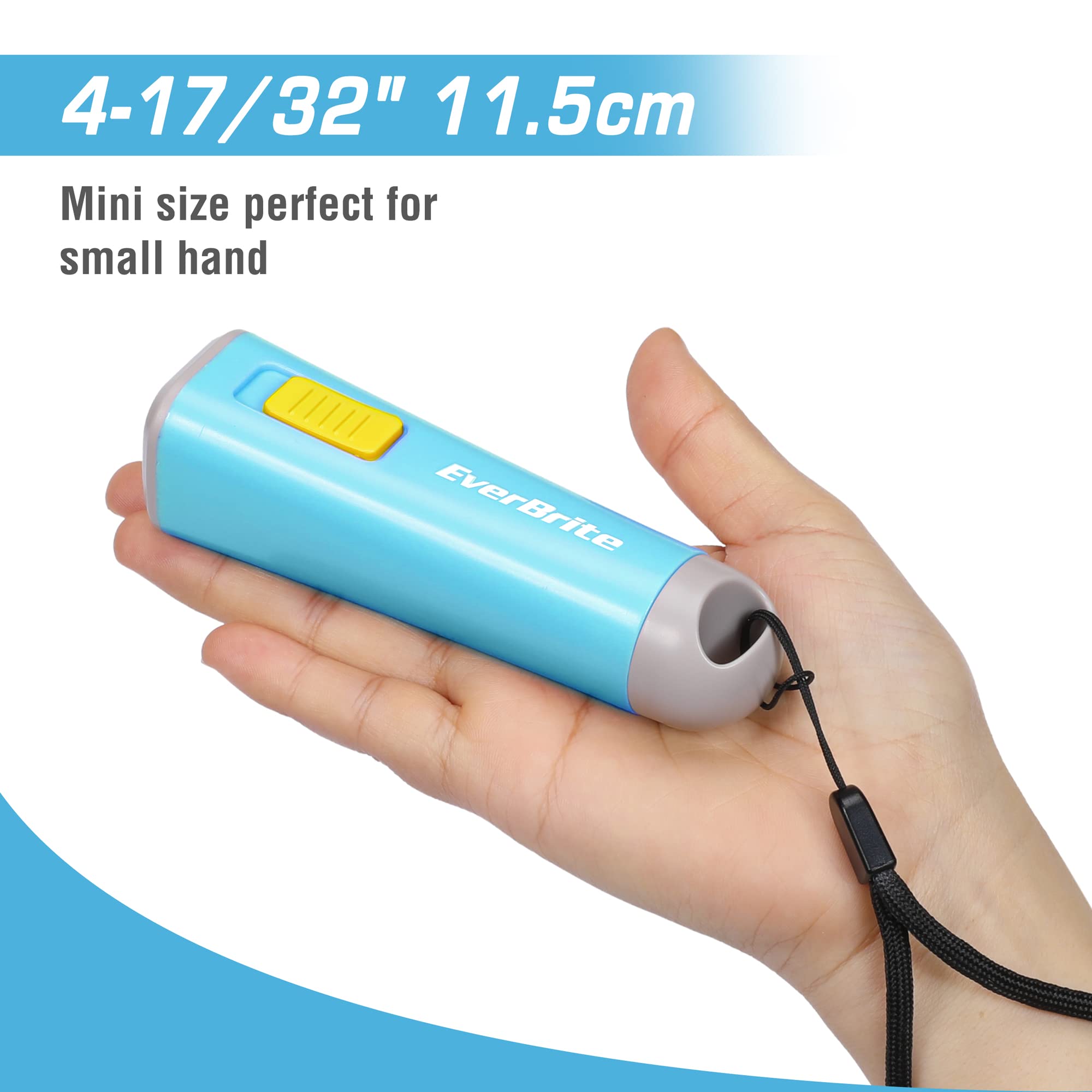 EverBrite Mini LED Flashlight, Blue, Plastic Torch for Camping and Emergencies, Model E012048, 3AAA Battery Included