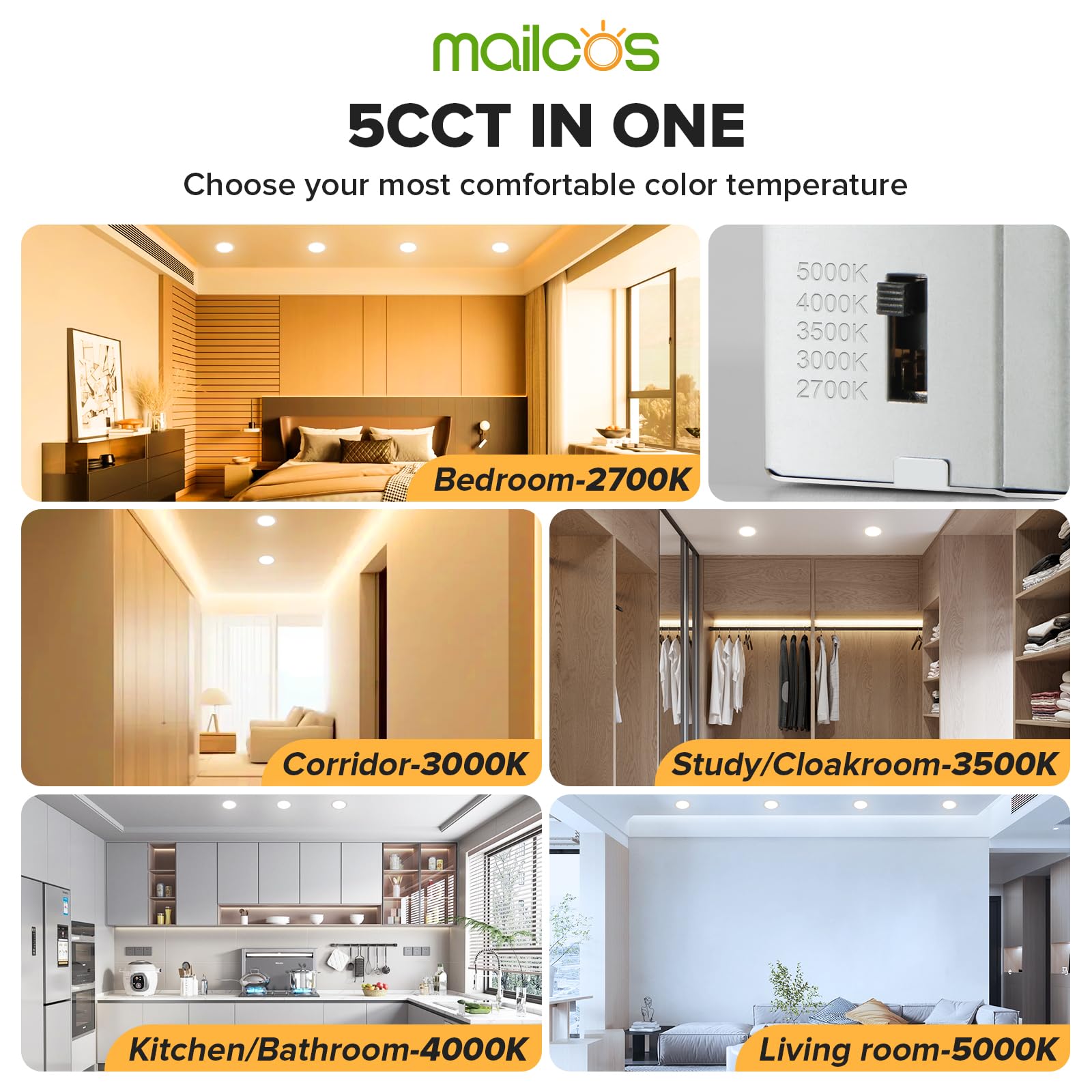 Mailcos 12 Pack 6 Inch 5Cct Ultra-Thin Led Recessed Ceiling Light With Junction Box, 2700K-5000K Selectable, 1050Lm High Brightness, 0%-100% Dimmable Canless Wafer Downlight, 12W 120V, Etl