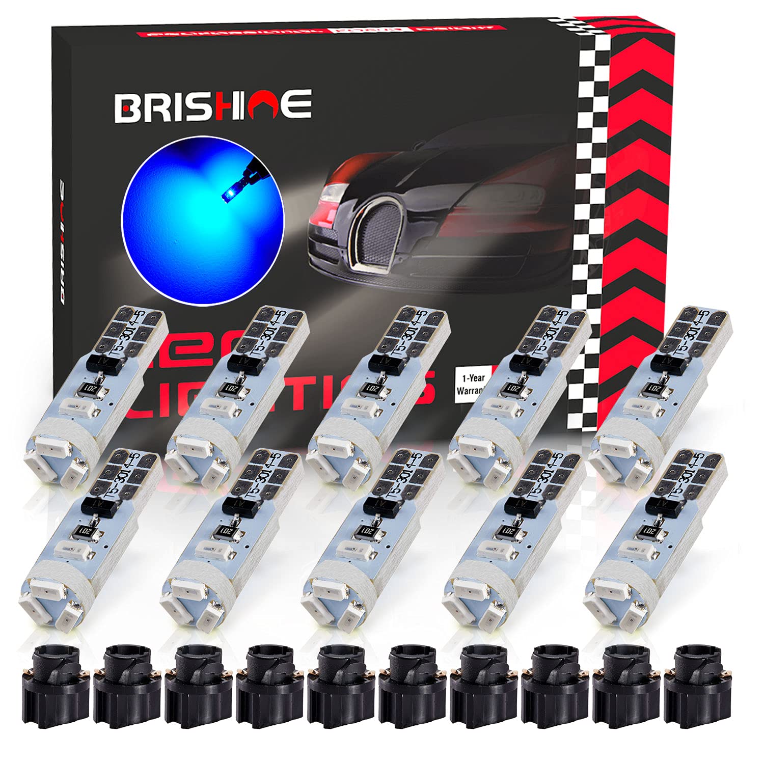 Brishine T5 74 2721 Led Bulbs Ultra Blue With Twist Lock Socket, Canbus Error Free Pc74 Pc37 882 Dashboard Instrument Panel Ligh