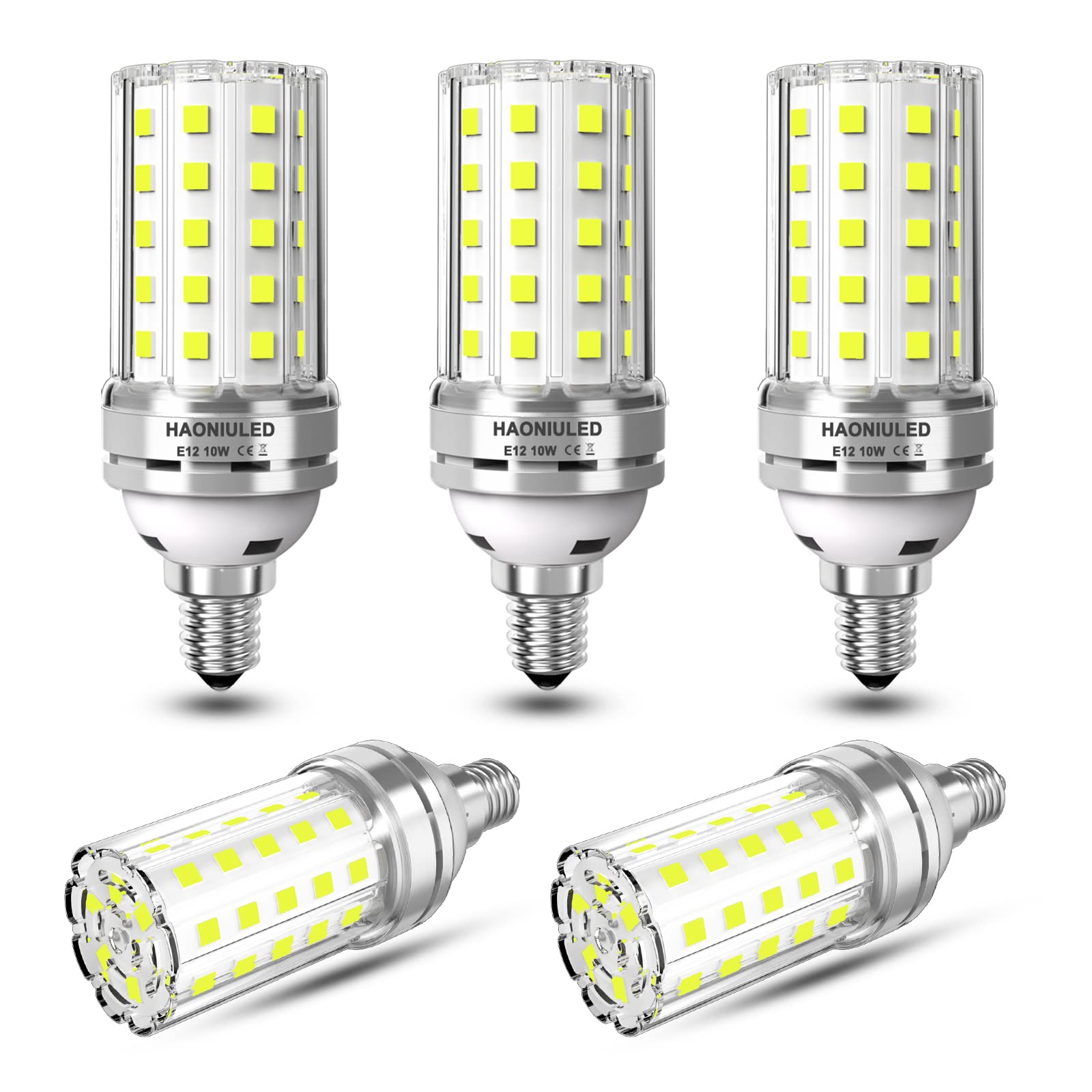 Haoniuled E12 Led Light Bulbs, 10W, Daylight White, 1000 Lumens, 100 Watt Equivalent, Non-Dimmable, Edison Candelabra, Flicker F