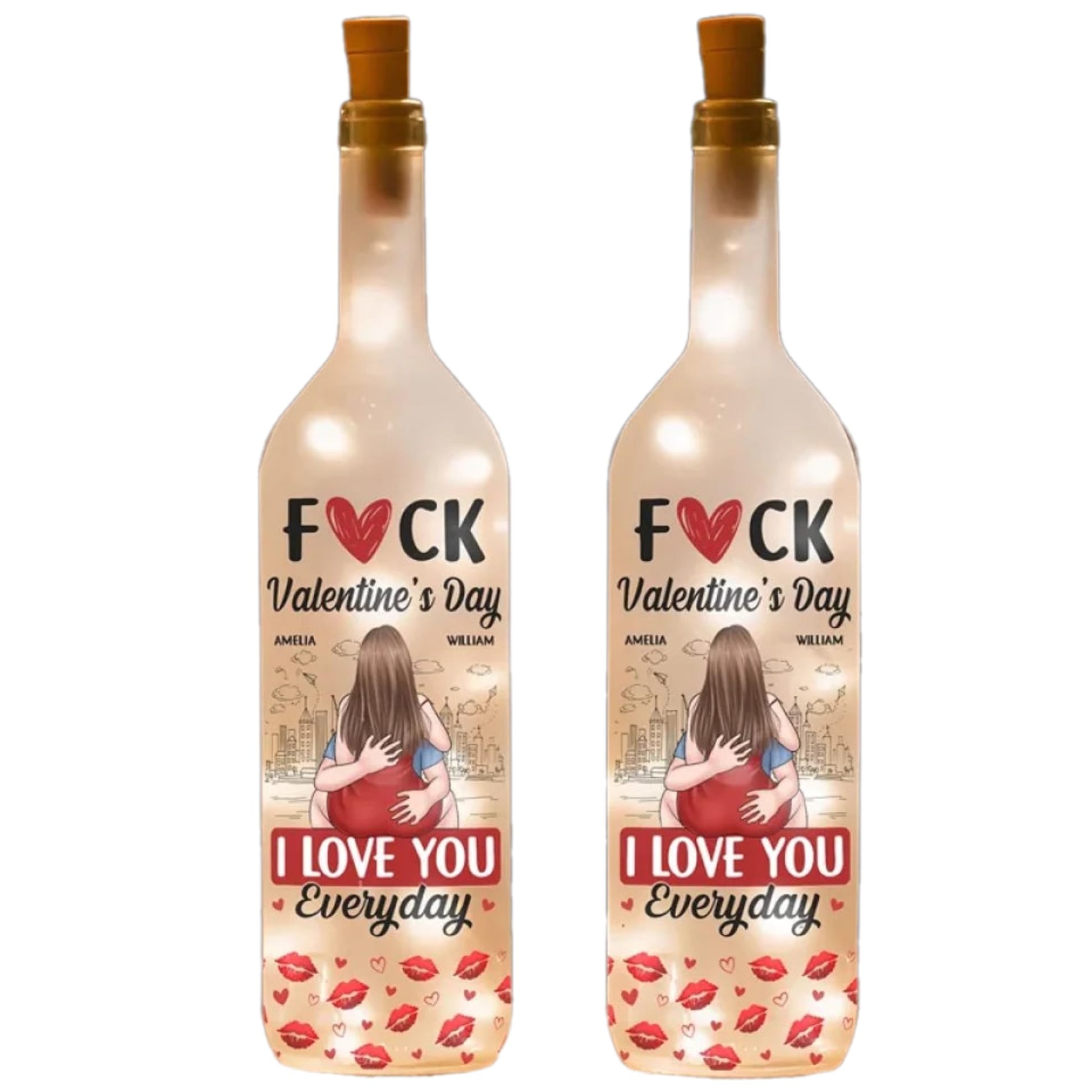 Personalized Fuck Valentines Day I Love You Everyday Funny Bottle Lamp Gift for Husband Wife Boyfriend Girlfriend For Mature Users Humor Glass Bottle Table Lamps Gifts for Couple on Birthday Valentines Day