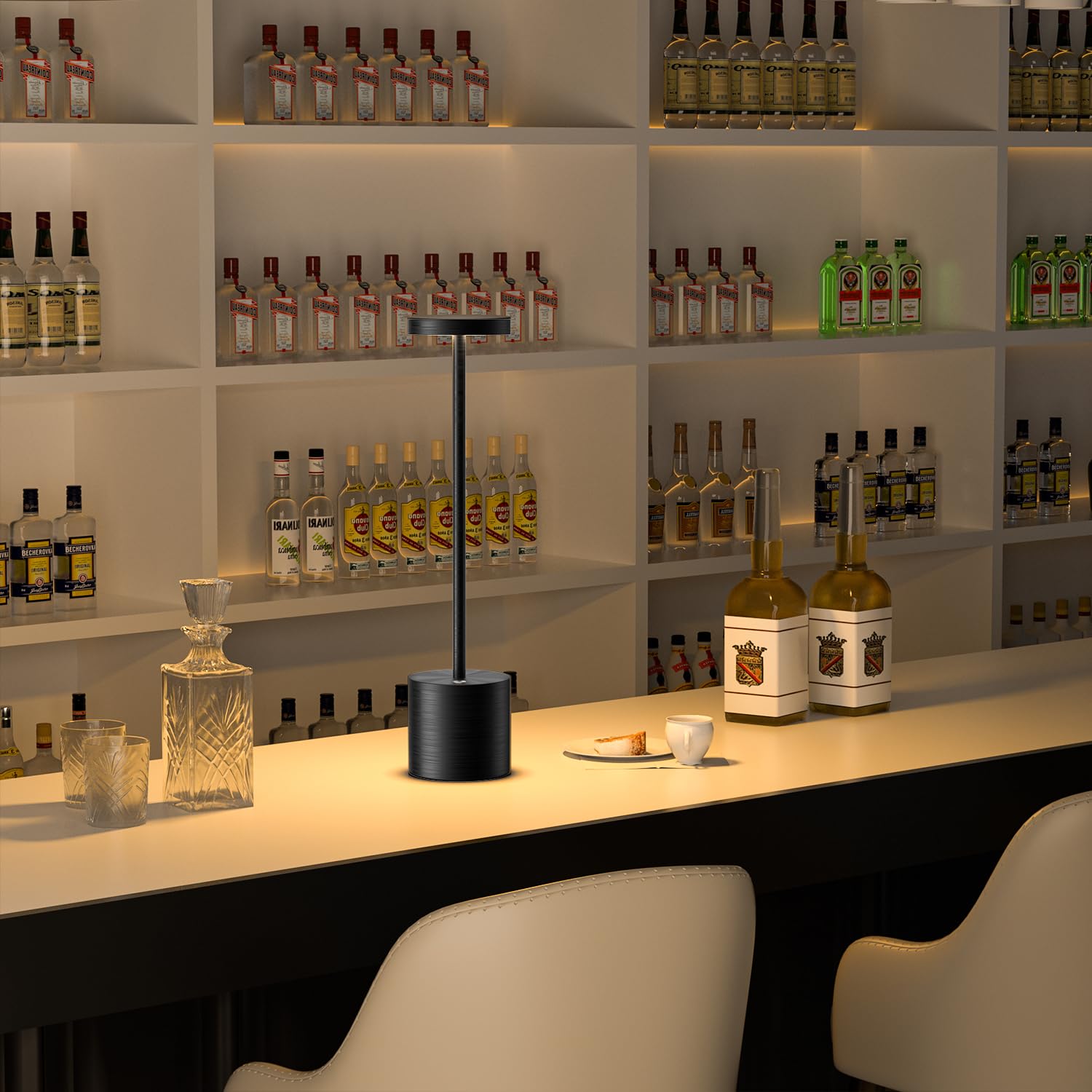 JALVDE Cordless Table Lamp, 3-Levels Stepless Dimming, 13.5 inches, Aluminum, 2X Brushed Black, Model 203-JAL-001