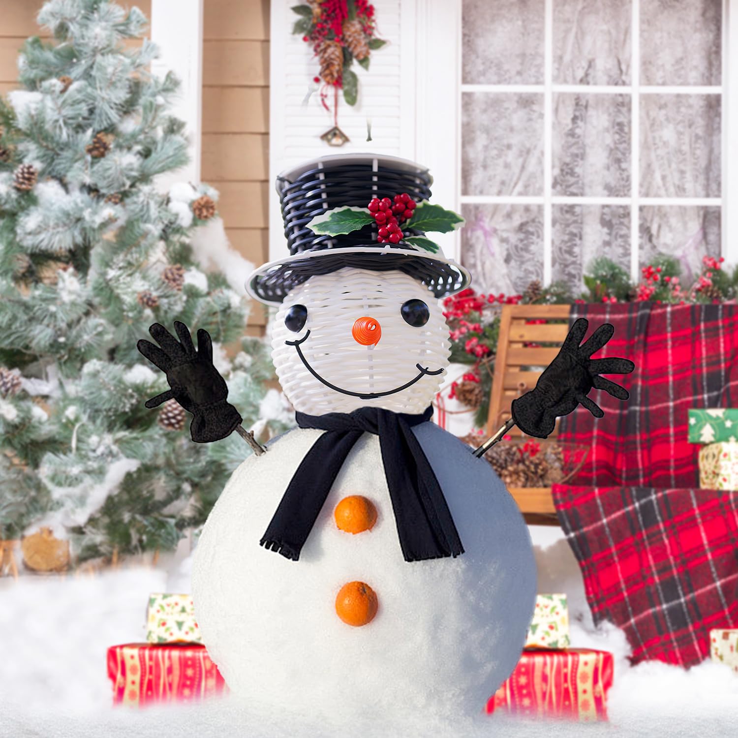 Snowman Hanging Solar Lantern Christmas Outdoor Decorations Yard Rattan Outdoor Lanterns For Patio Waterproof Holiday Solar Powered Lights For Garden Tree Decor