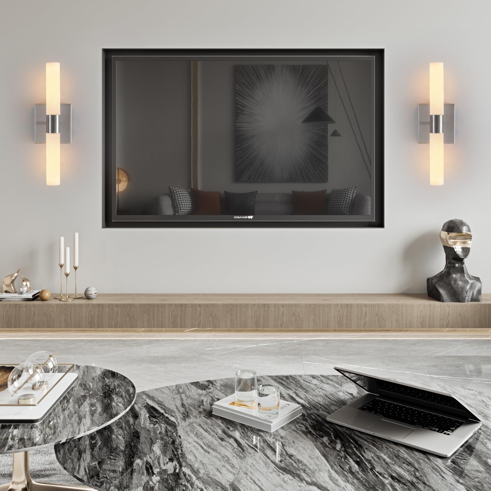 KUZZULL Wall Sconces Set of Two Brushed Nickel Bathroom Sconces Wall Decor Set of 2 Modern Wall Light Fixtures Metal Sconces Wal