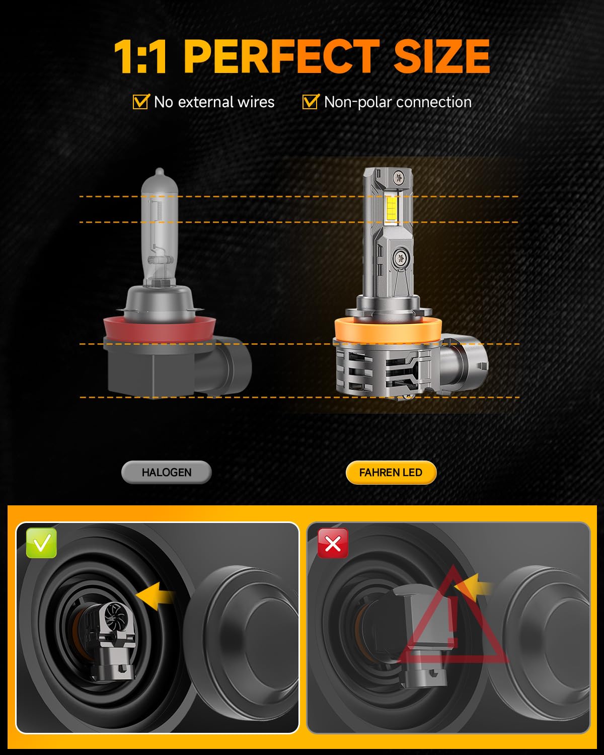 FAHREN H11/H9/H8 Light Bulb - 30000LM, 6500K White, Non-Polarity, Plug and Play, Pack of 2