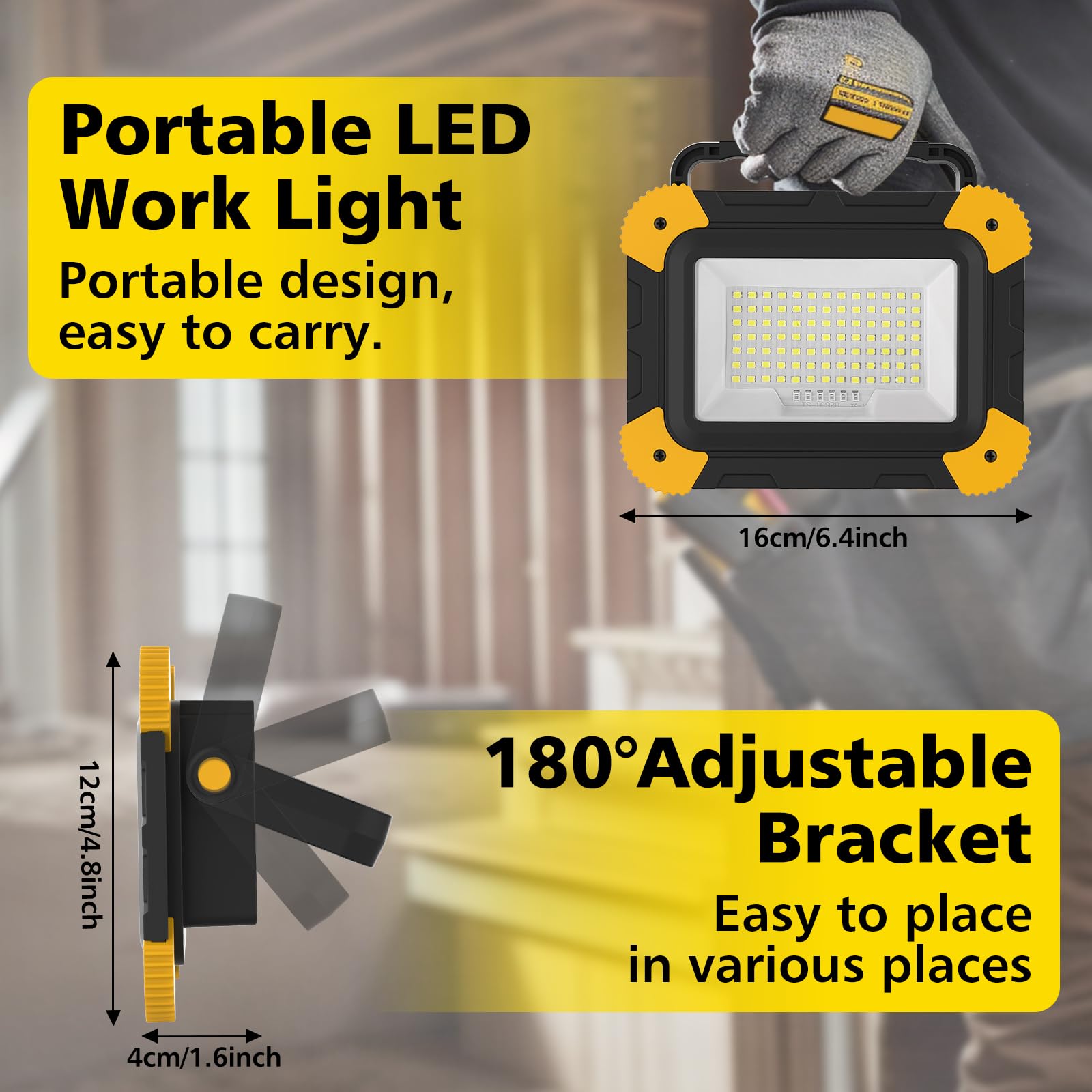 T-Sun Rechargeable Work Light Portable Led Work Light With Usb & Type C Charging Port  For Workshop Emergency And Job Site Lighting(2 Pack)