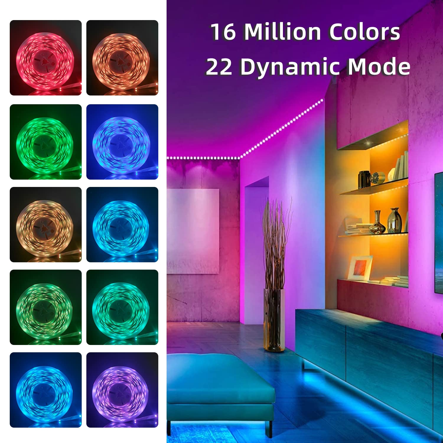 Lcutml 50FT Smart LED Strip Lights, Multicolor, App & Remote Control, Sync to Music, Model ERS-F30RGBB12-IP300