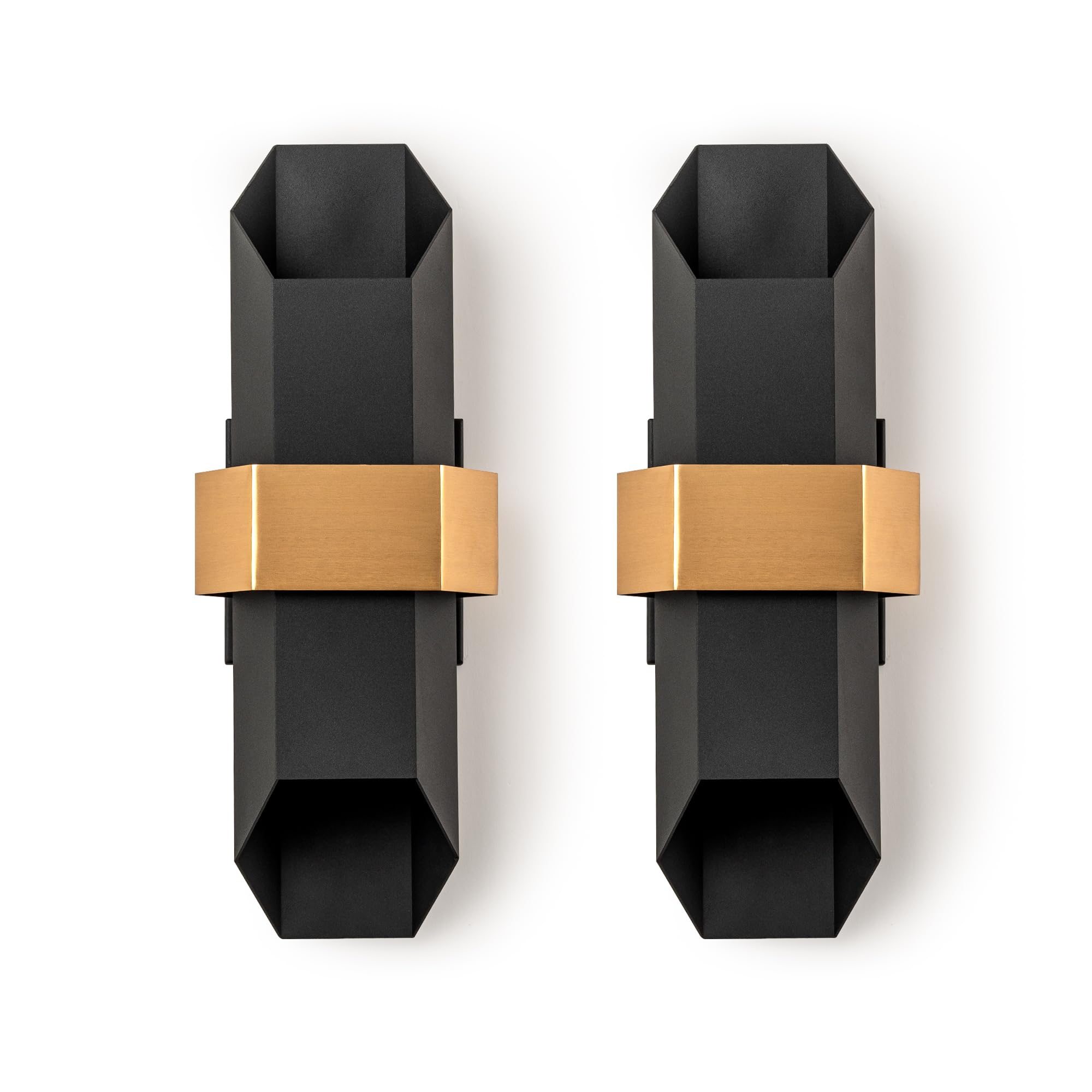 Oupavocs 2-Pack Black Gold Outdoor Wall Lights, Modern Led Sconce For Porch & Patio