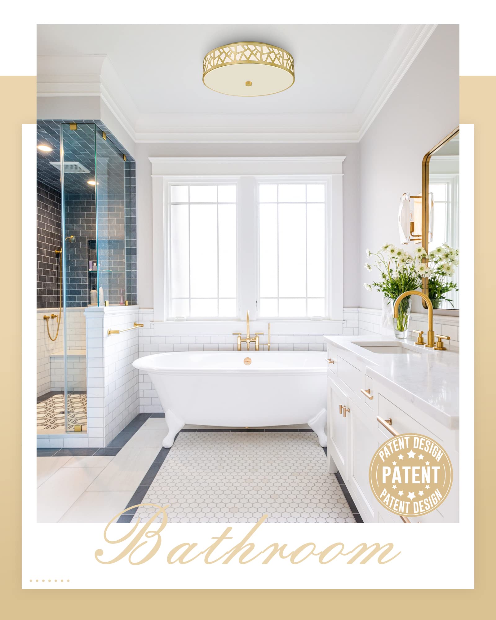 Vicnie 2 Pack Flush Mount 12 Inch Gold Ceiling Light Fixture With Frosted Glass Shade For Hallway, Kitchen, Bedroom, Foyer, Entr