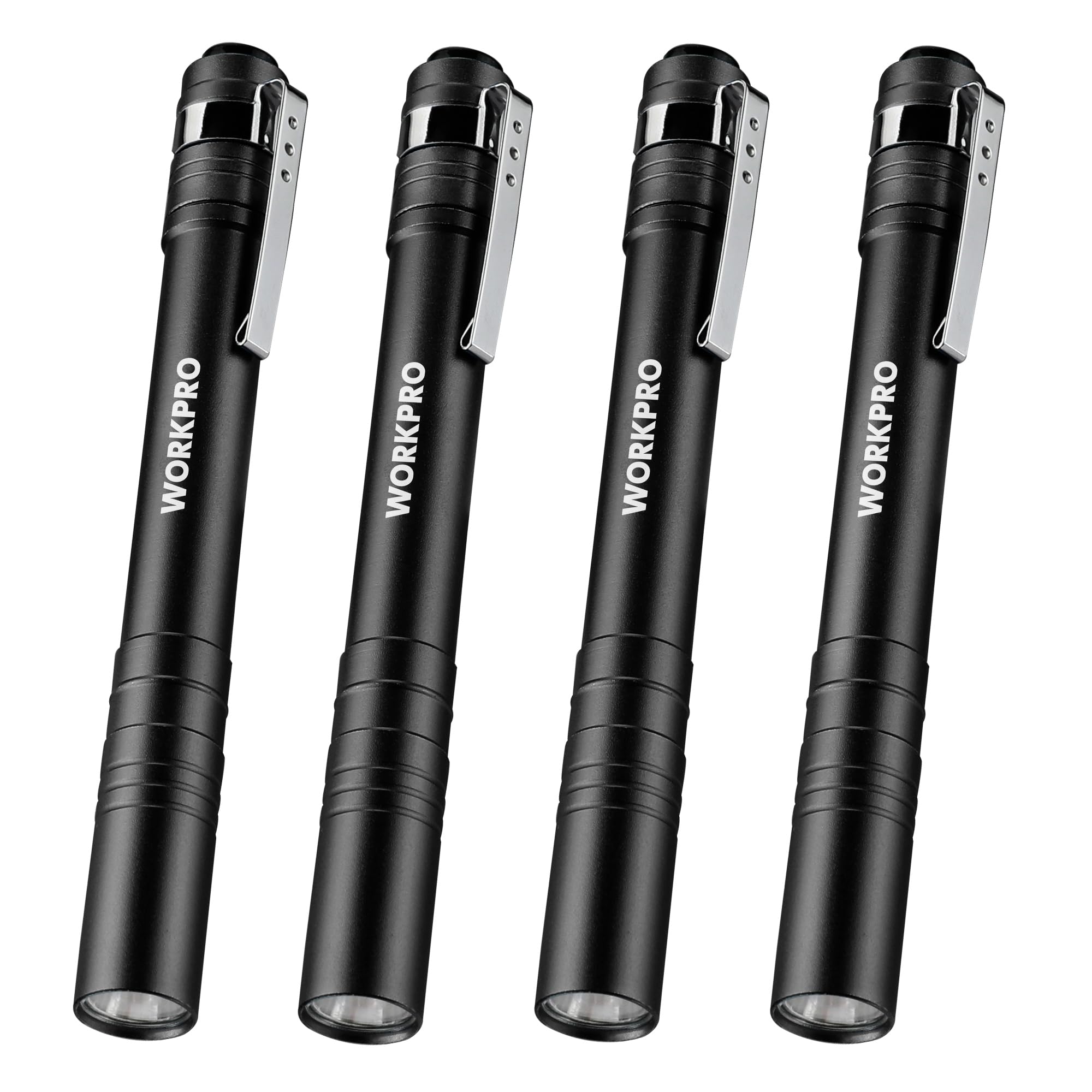 WORKPRO LED Pen Light  Aluminum Pen Flashlights  Pocket Flashlight with Clip for Inspection  Emergency  Everyday  Black(4-Pack)