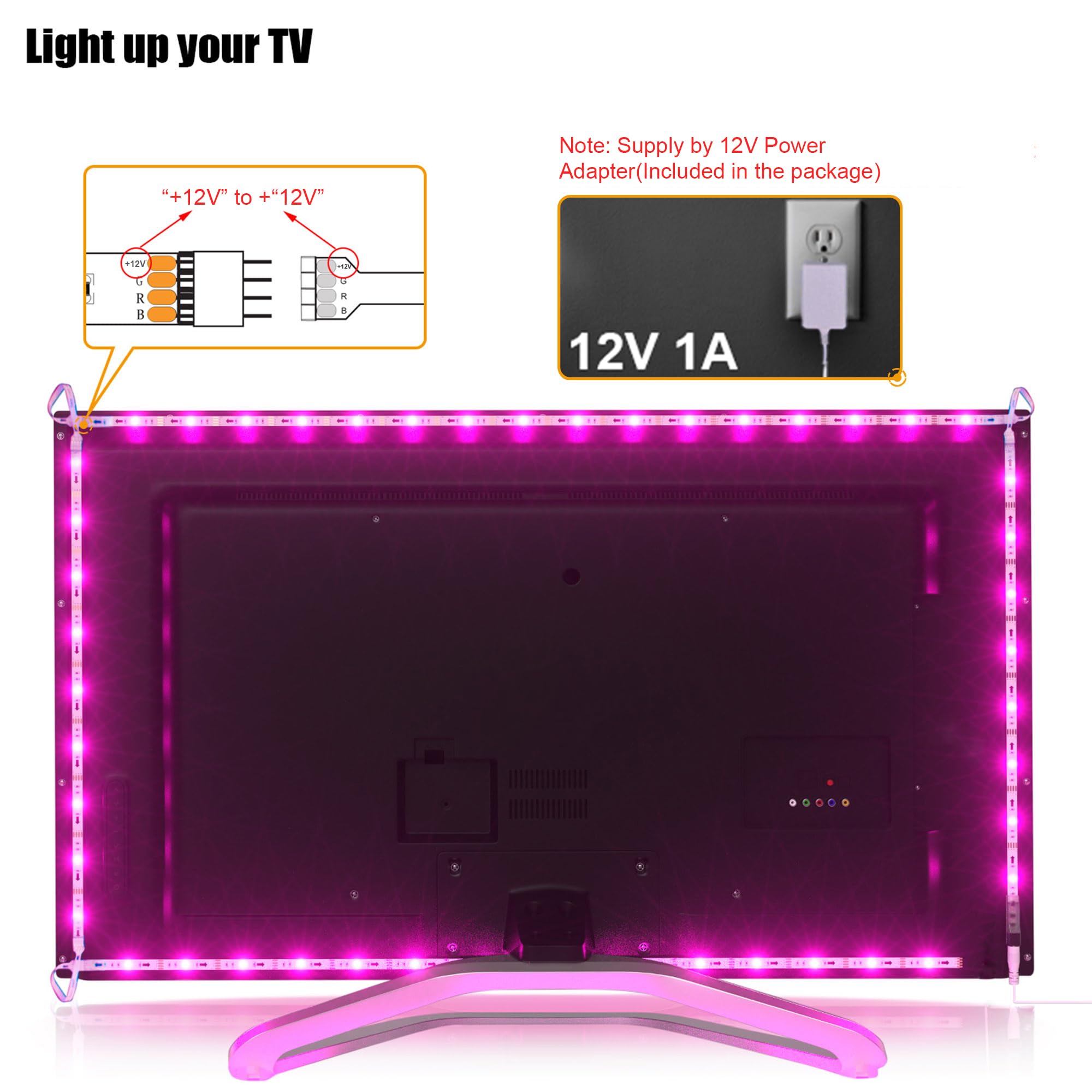 Maylit Tv Led Backlight, Pre-Cut 22.3Ft Led Strip Lights For 85-100In Tv,4Pcs Adapter Powered Tv Lights Kit With Remote,Rgb Bias