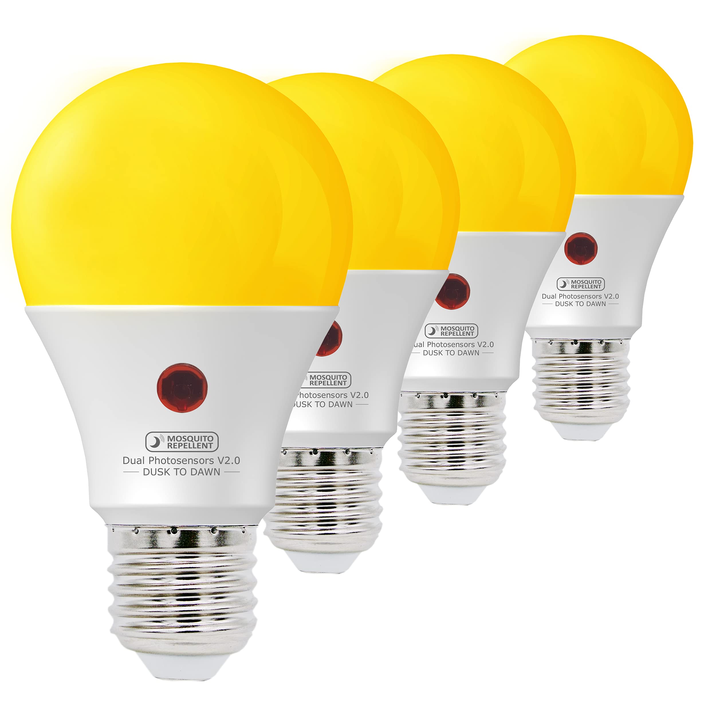 SINCELIGHT Dusk to Dawn LED Mosquito Bulb, 9W, E26, Dual Daylight Sensor, Pack of 4, Bug Free Color