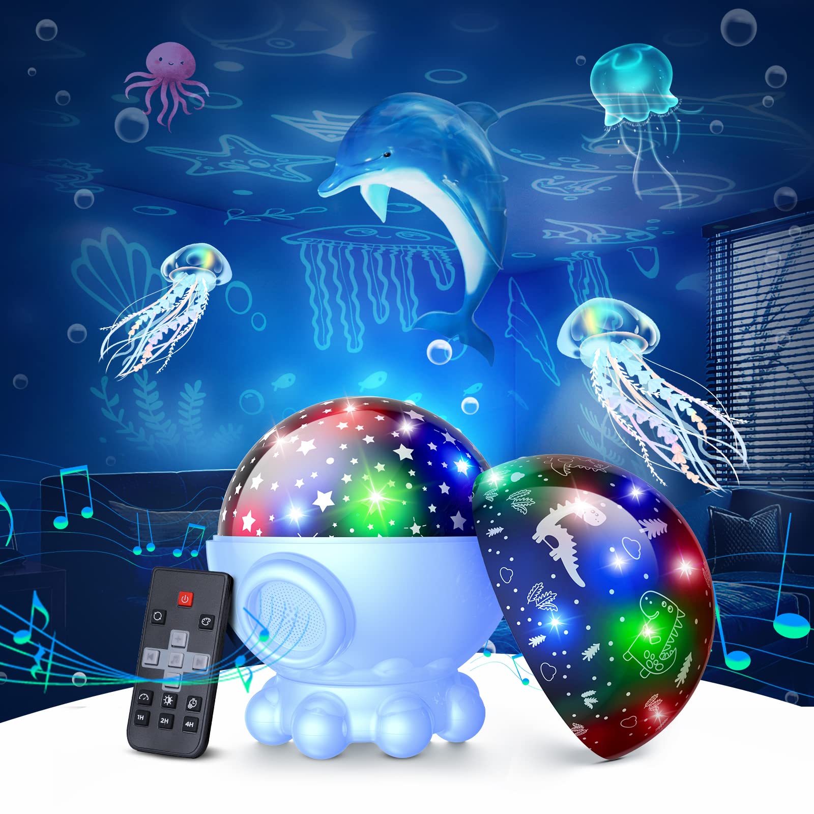Night Light Projector,Ocean Star Night Light for Kids Room,Dinosaur Toys with 360 Rotation,Remote and Timer,3 Projection Films,1