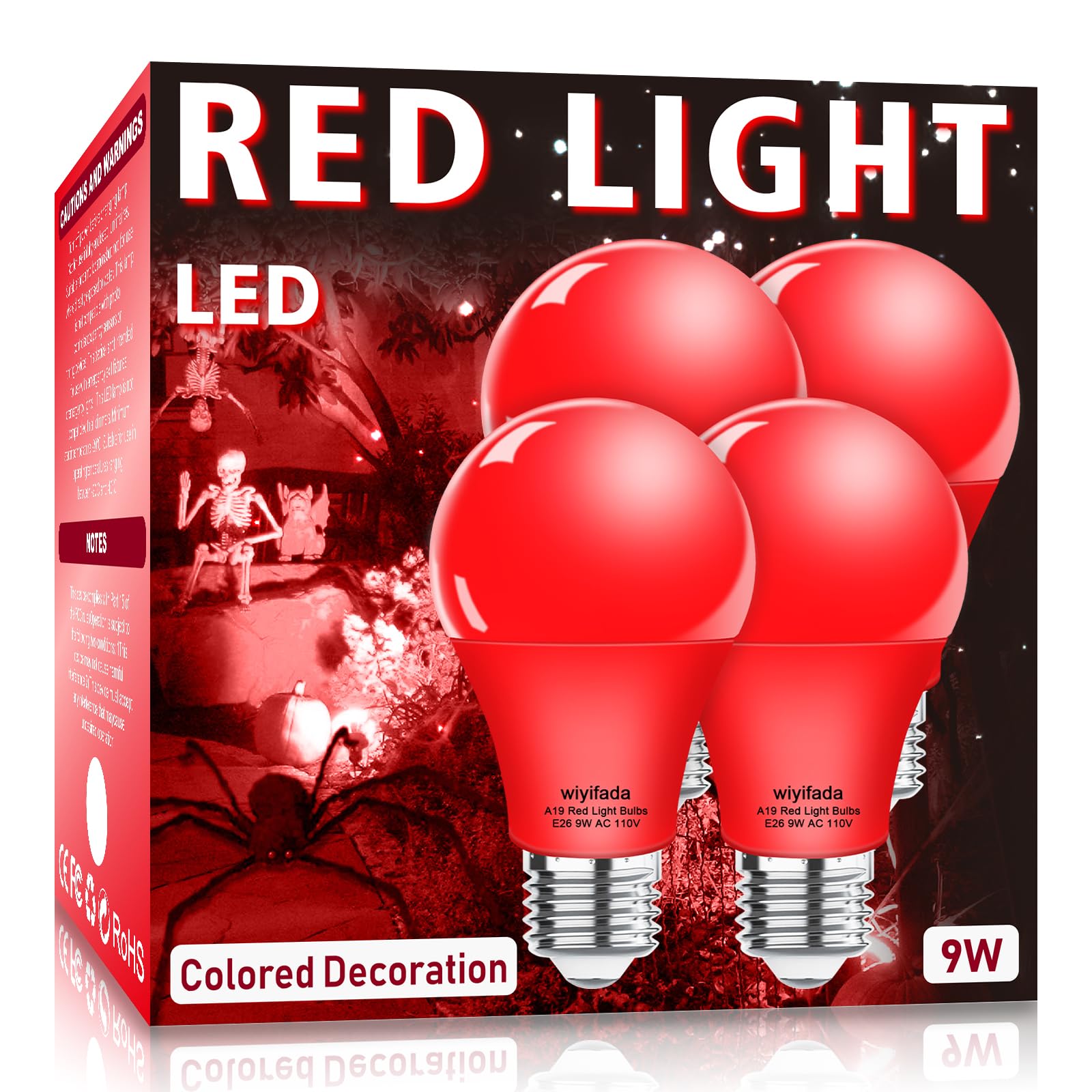 Wiyifada 4 Pack A19 Led Red Light Bulbs,9W Christmas Light Bulbs Replace Up To 100W Red Lights, 110V E26 Colored Light Bulbs For