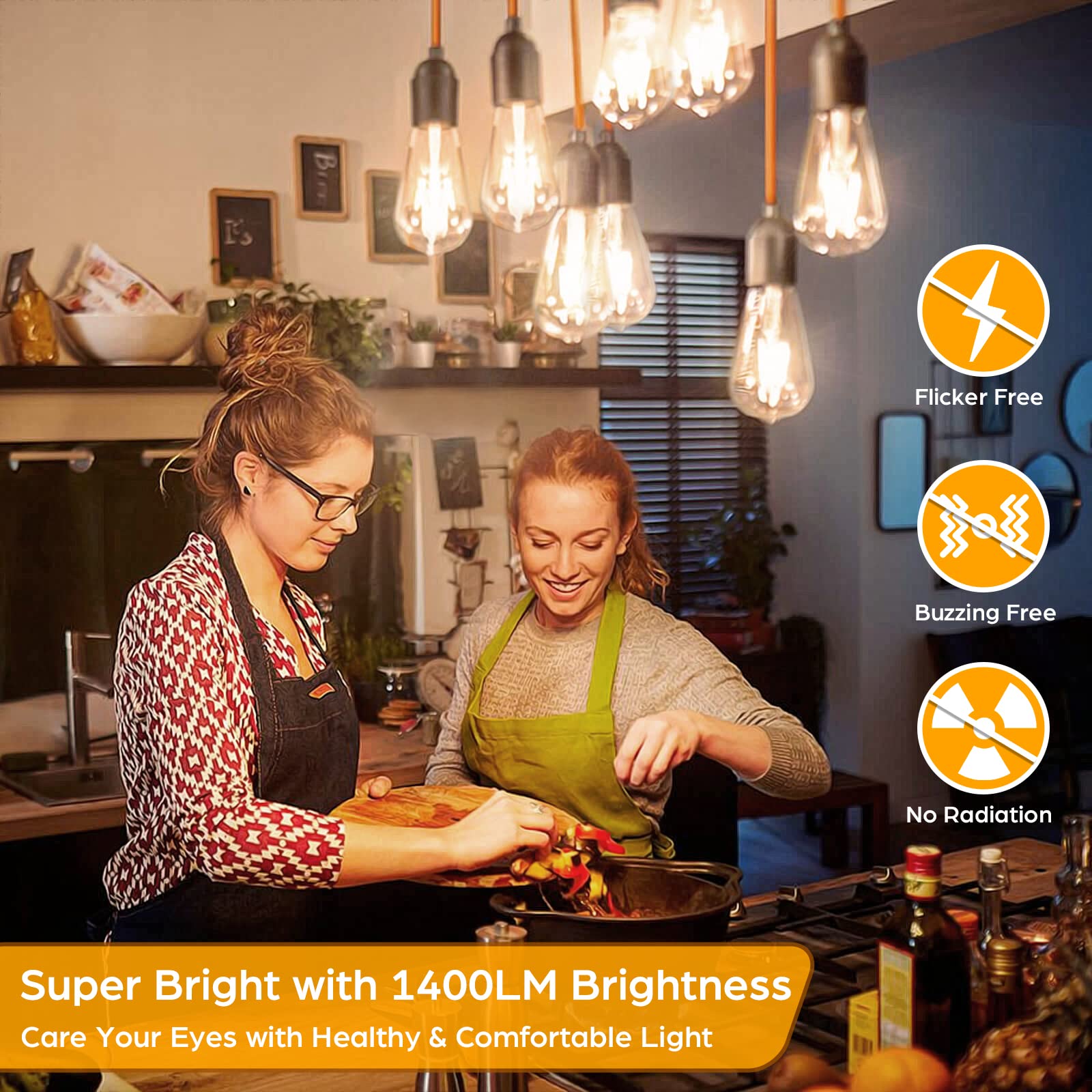 Sucolite 4-Pack Vintage Led Edison Bulbs 8W 3000K Warm White E26 High Brightness Cri90+