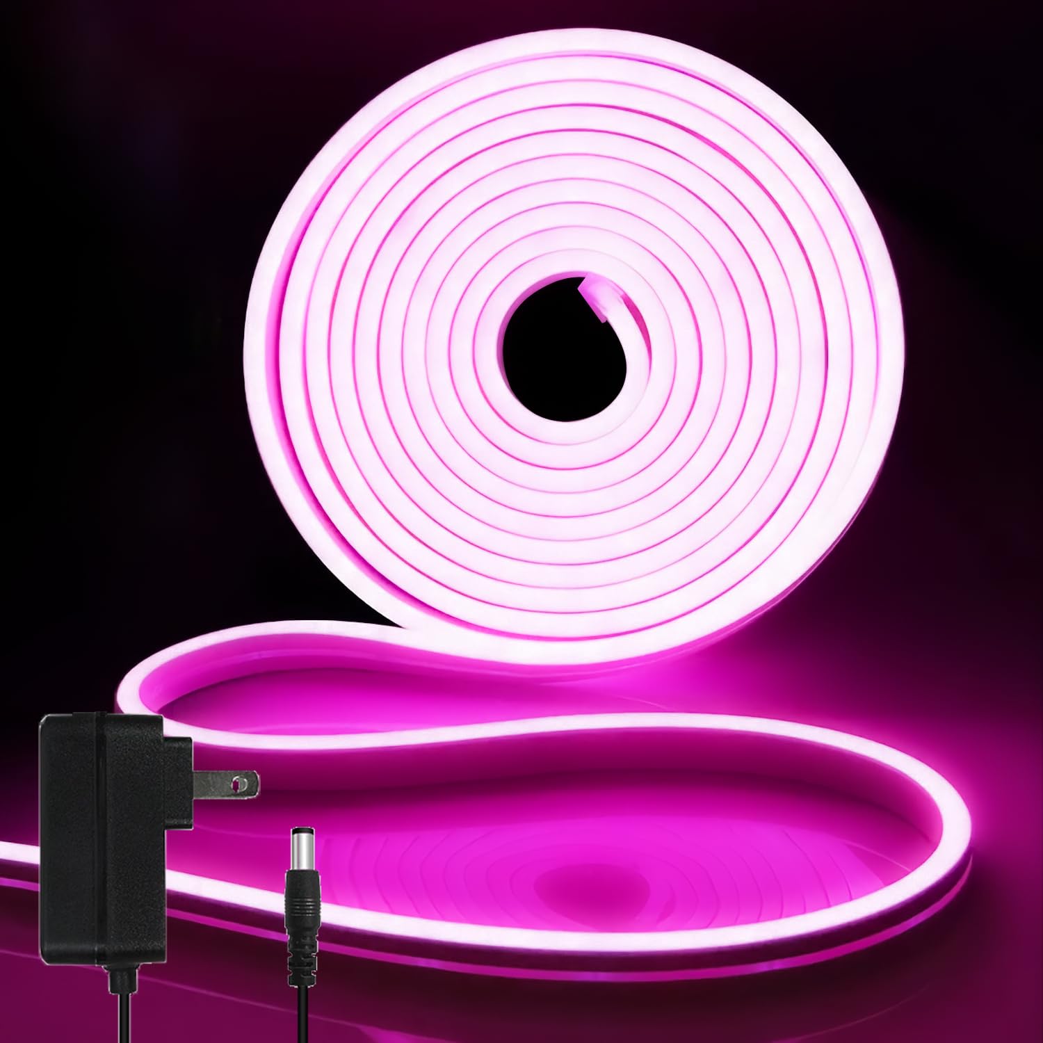 iNextStation LED Strip Lights, 16.4ft Neon Rope Light, Waterproof Silicone, Pink, Model 12V6*12, Includes Adapter