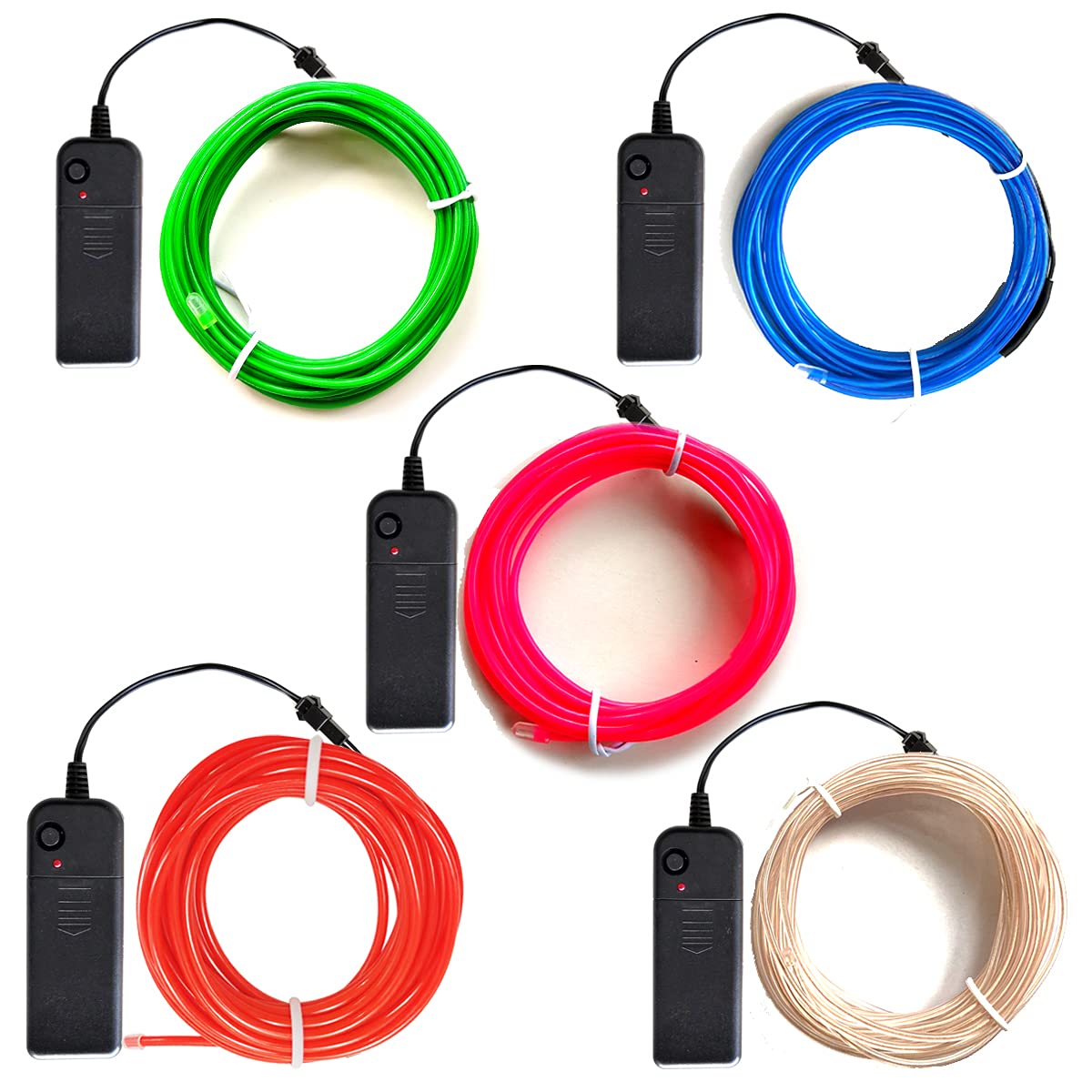 El Wire 5 Pack(Red,Blue,White,Green,Pink),9ft/2.75m neon Light Flash Electroluminescence, Used for DIY Design, Decoration...