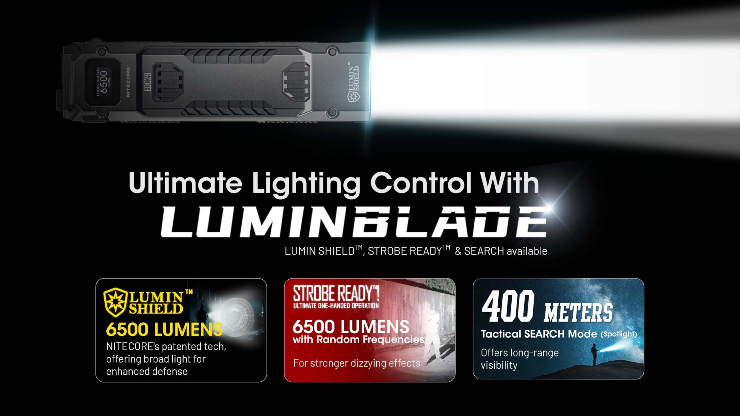 Nitecore Edc29 Edc Tactical Flashlight, 6500 Lumen Usb-C Rechargeable Slim Flat Shape With Spotlight Floodlight Strobe Modes Dig