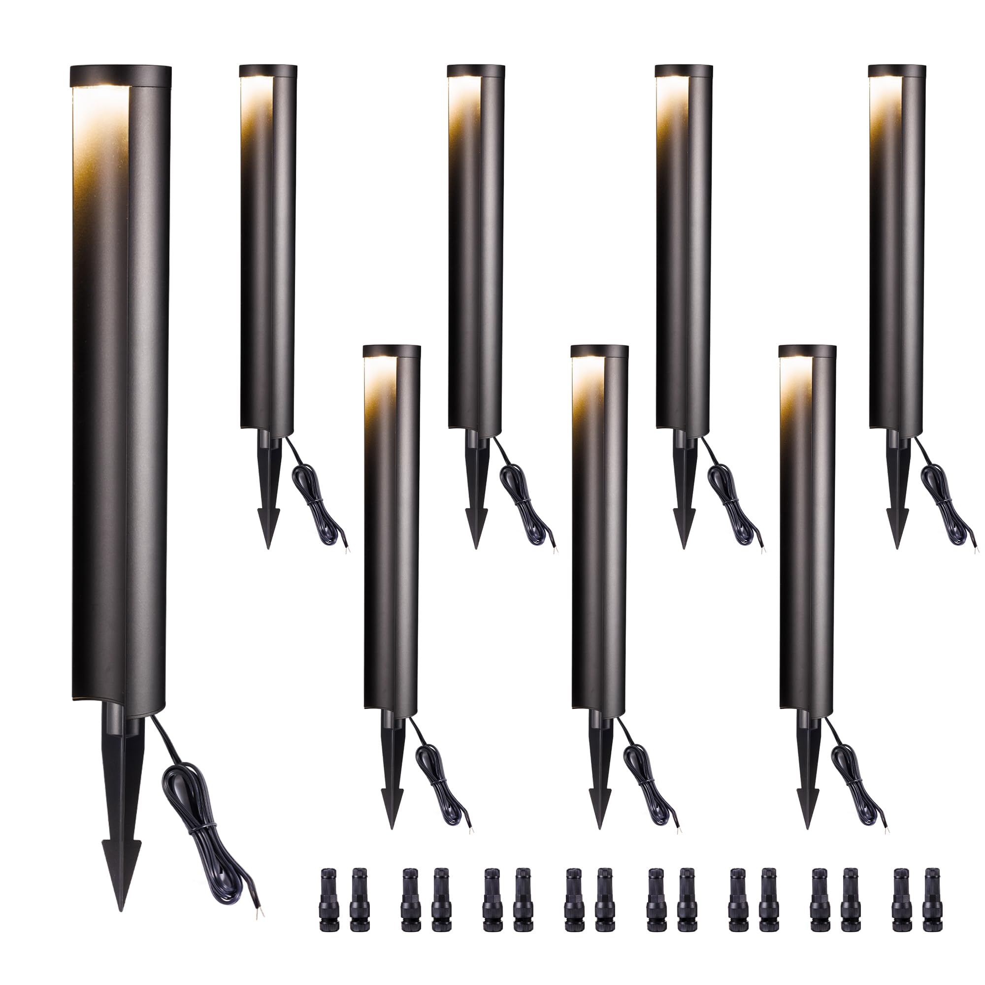 Varmtalys LED Pathway Lights Wired, 12V Landscape Path Lights, Low Voltage Outdoor Waterproof, 5W 200LM Black Aluminum for Lawn 