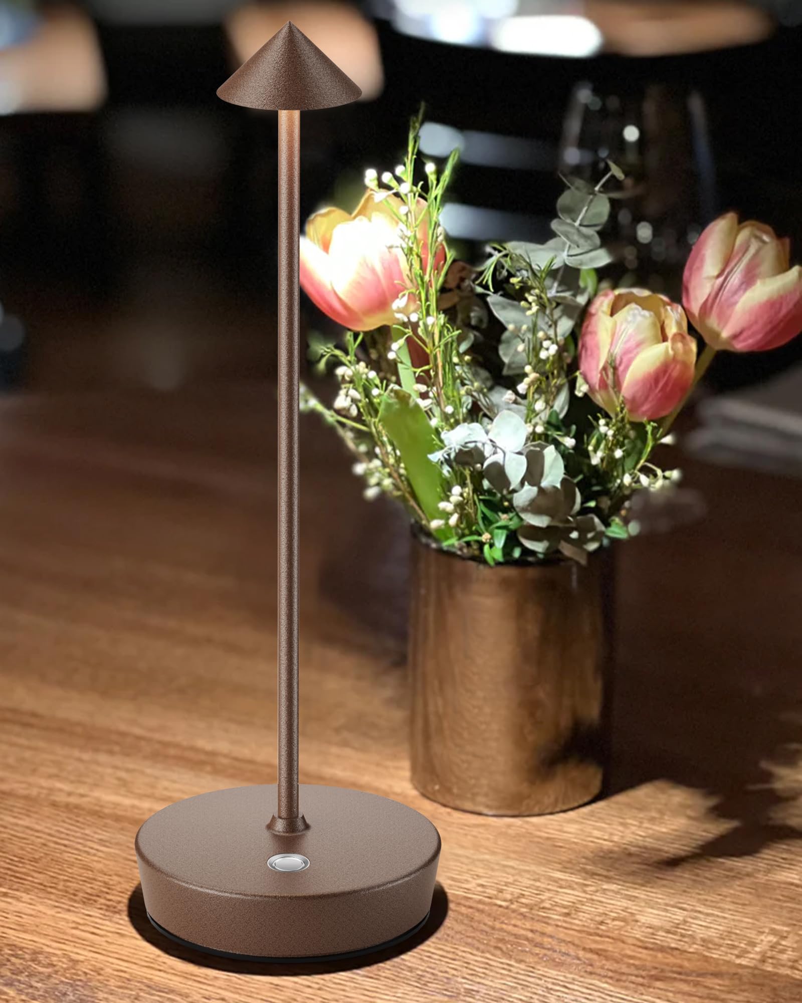 SHANGCAI Cordless Table Lamps Set of 2, 6000mAh Battery, Waterproof, Touch Dimmable, 11x11x32.4cm, Rust Color, Model