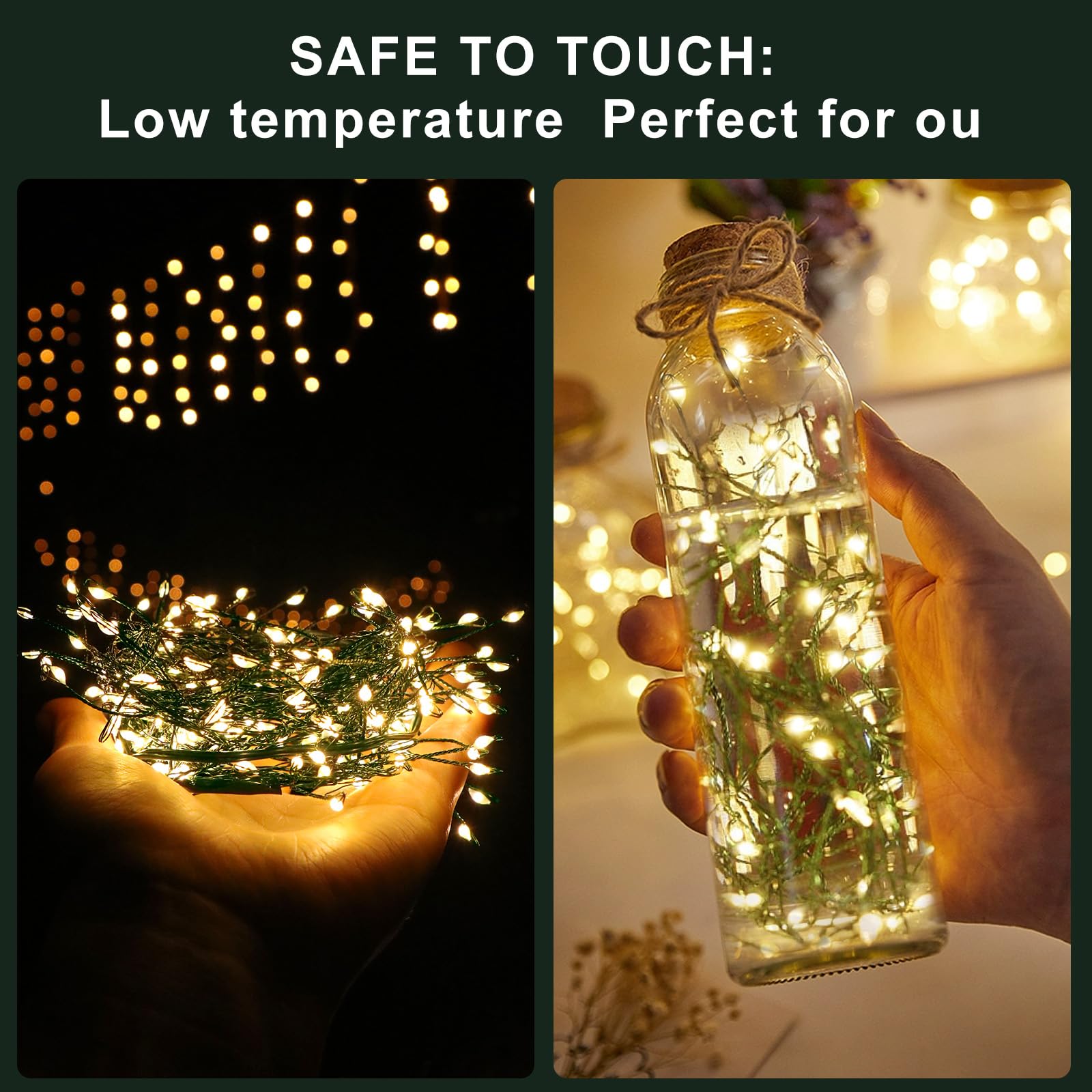 Usb Fairy Lights Plug In, Outdoor Twinkle Firecracker String Lights With Timer And 8 Modes, 10Ft 100 Led Waterproof Cluster Lights For Indoor Christmas Wreath Party Wedding Decoration, Warm White