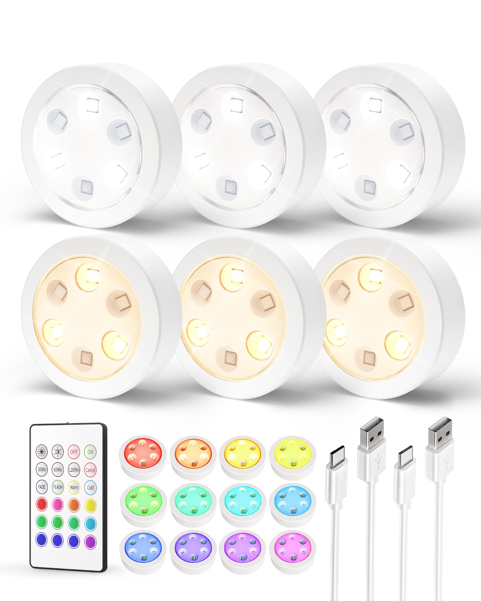 Ezvalo Puck Lights With Remote, 14 Colors Rgb, Led Under Cabinet Lighting (6 Pcs)