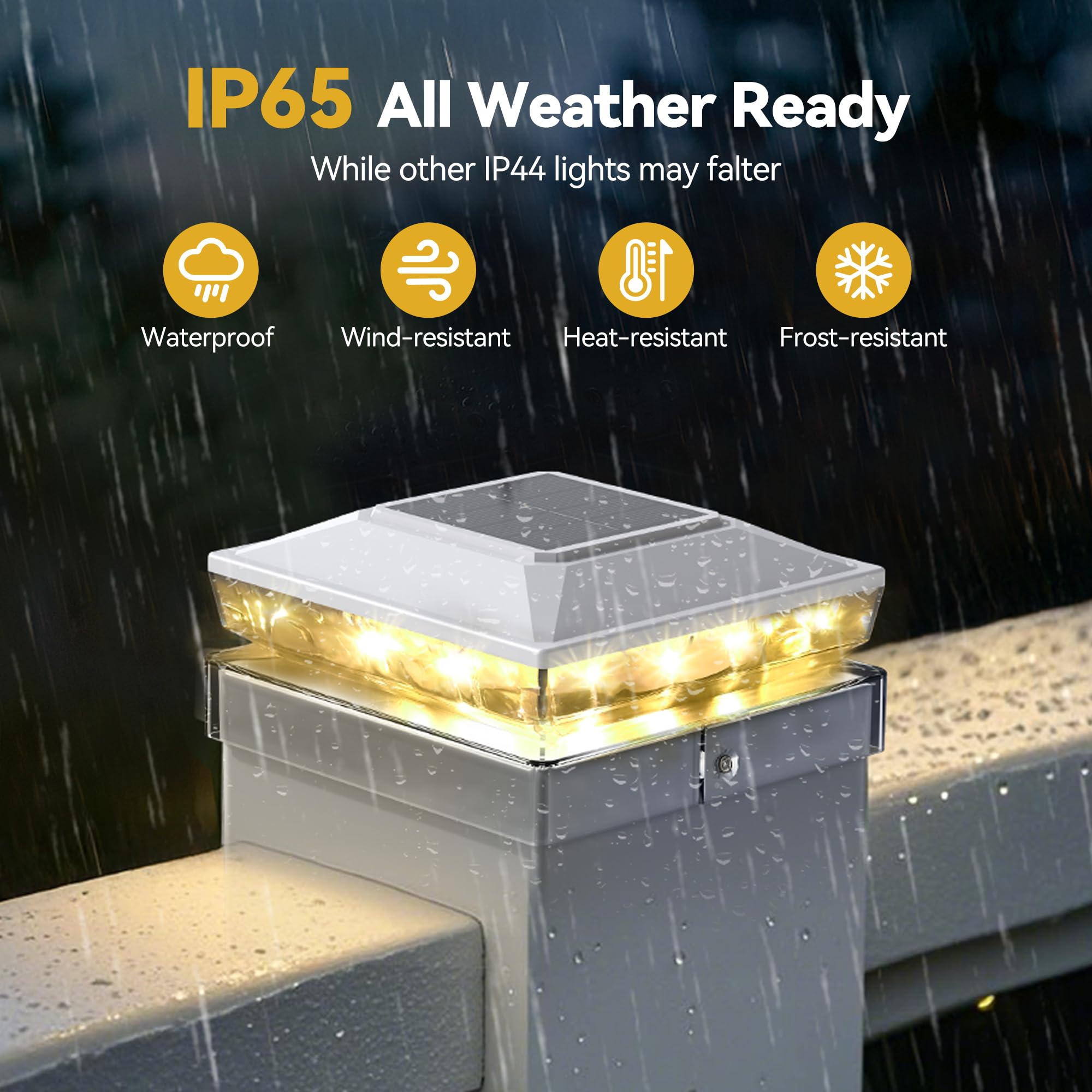 KEILAIMO Solar Post Cap Lights, 6 Pack, IP65 Waterproof, Warm White Glow for 4x4/5x5 Posts, Plastic, White, Model SL51