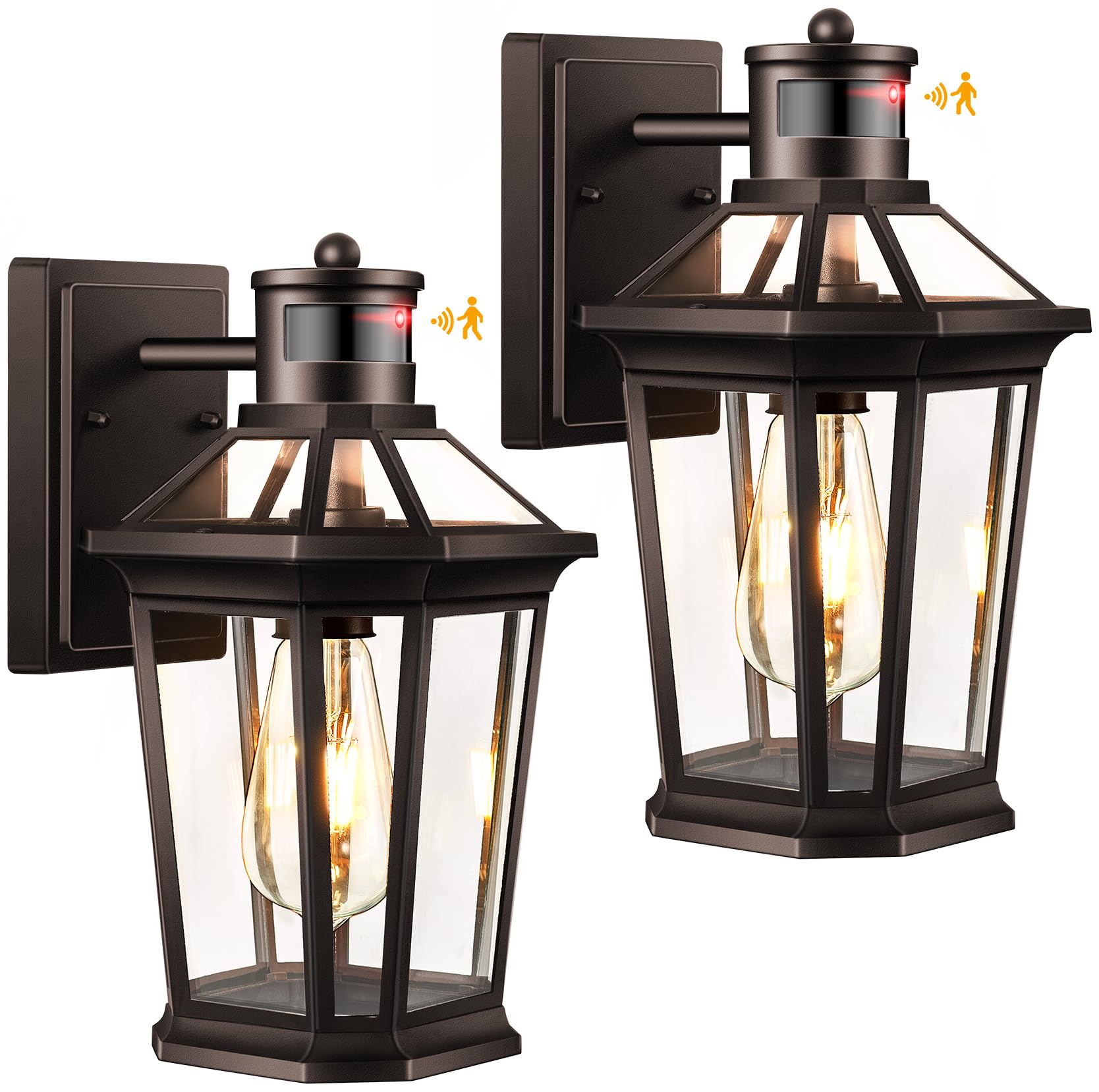 Vianis Motion Sensor Outdoor Wall Lights, Oil Rubbed Bronze, Waterproof, 2-Pack, Modern Design