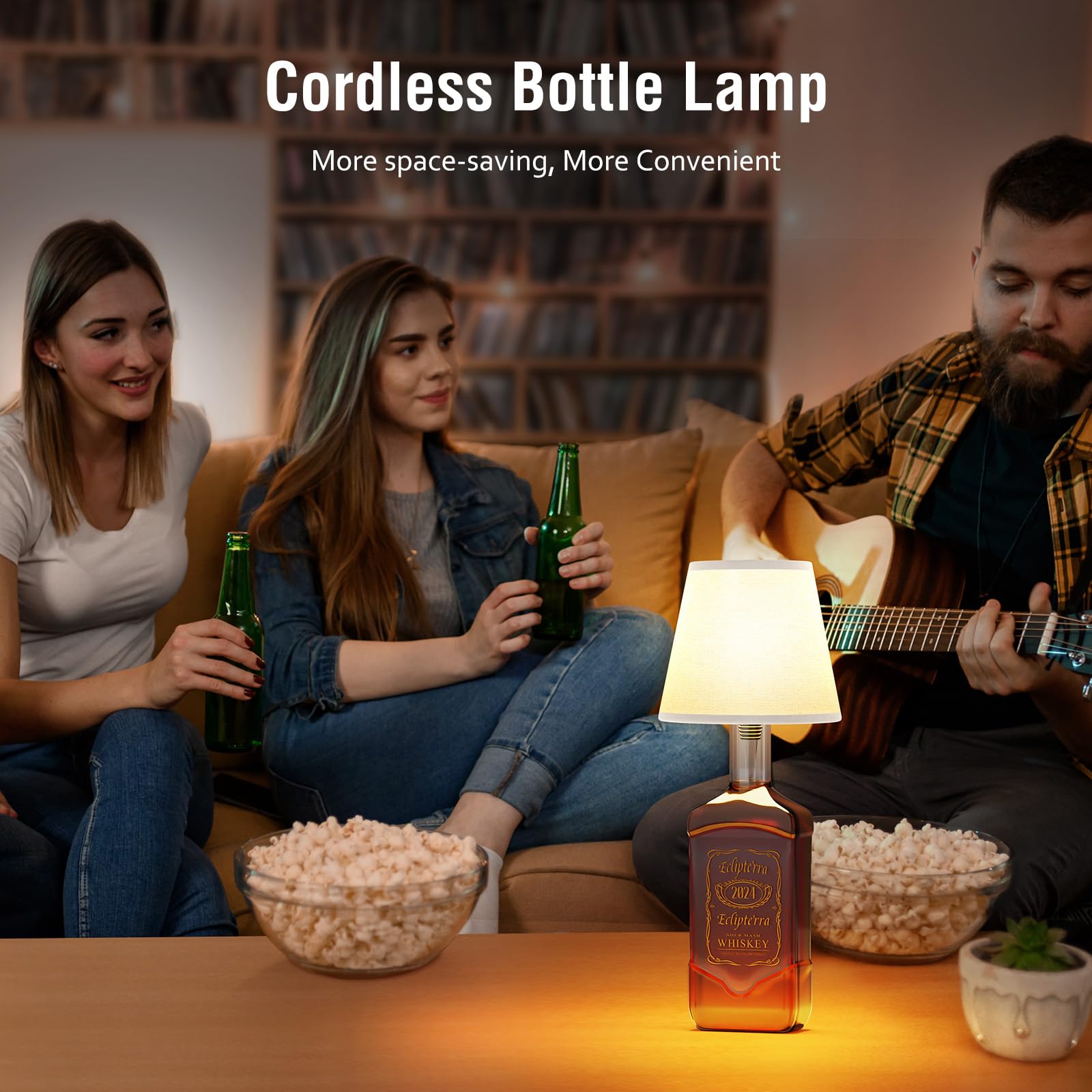 Eclipterra Cordless LED Bottle Lamp - 5000mAh, Portable Wireless Table Lamp, White, 1 Pack, Model EC-Wall Sconce 01
