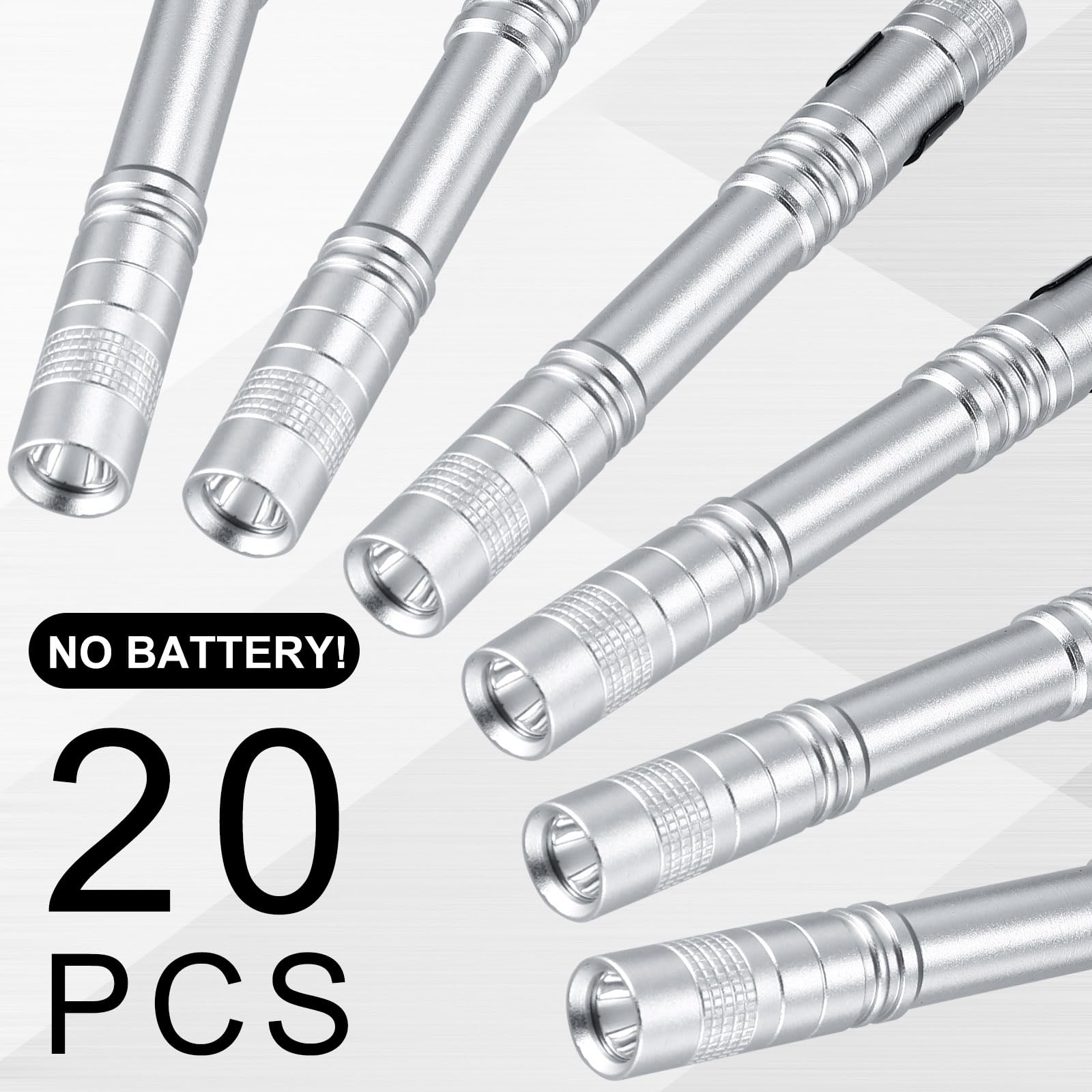 Hortsun Mini Pen Light Flashlights, 5.12 Inch, Aluminum, Silver White, 20 Pcs, Pocket Size LED Torches for Gifts