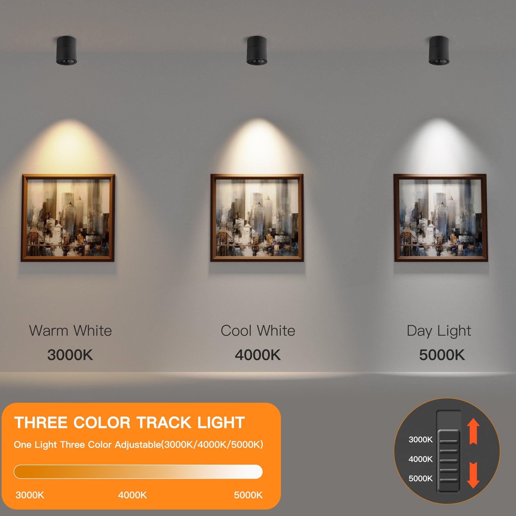 SUNMEIYI LED Dimmable Ceiling Spotlight 12W 3CCT 3000K/4000K/5000K Adjustable Indoor Directional Spotlight Fixtures for Room Liv