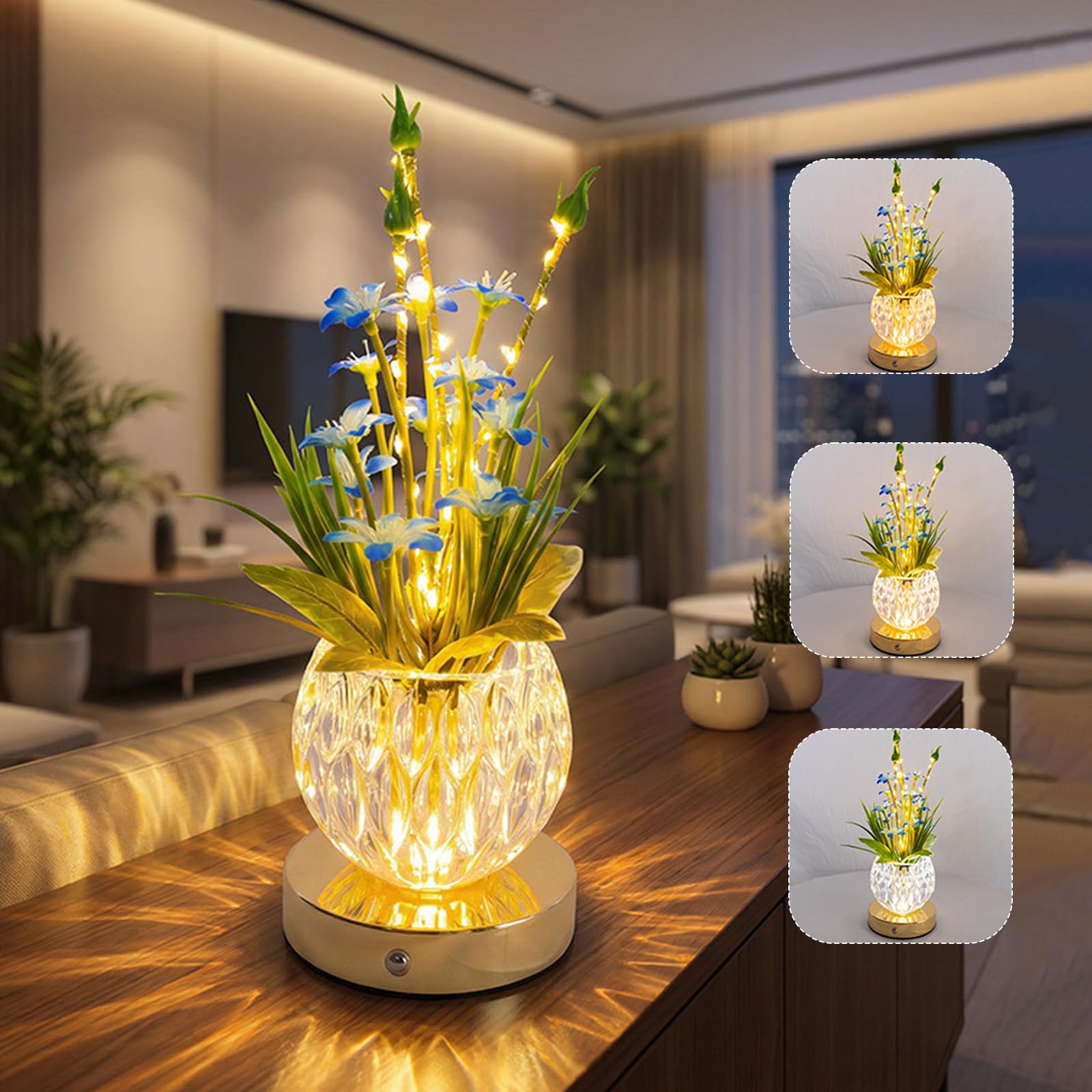 Lily Flower Lamp, Rechargeable Artificial Flower Table Lamp with 3 Color Temperature, Dimmable Touch Cordless Lamp for Bedroom R
