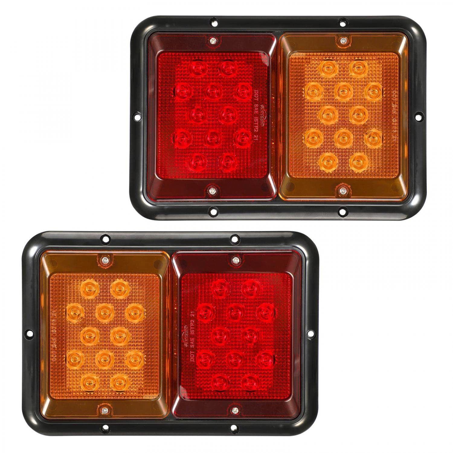 Partsam 2Pcs Double Led Trailer Tail Lights Horizontal Mount Dual Stop Turn Signal Tail Lights 24 Led Surface Mount Rv Double Le